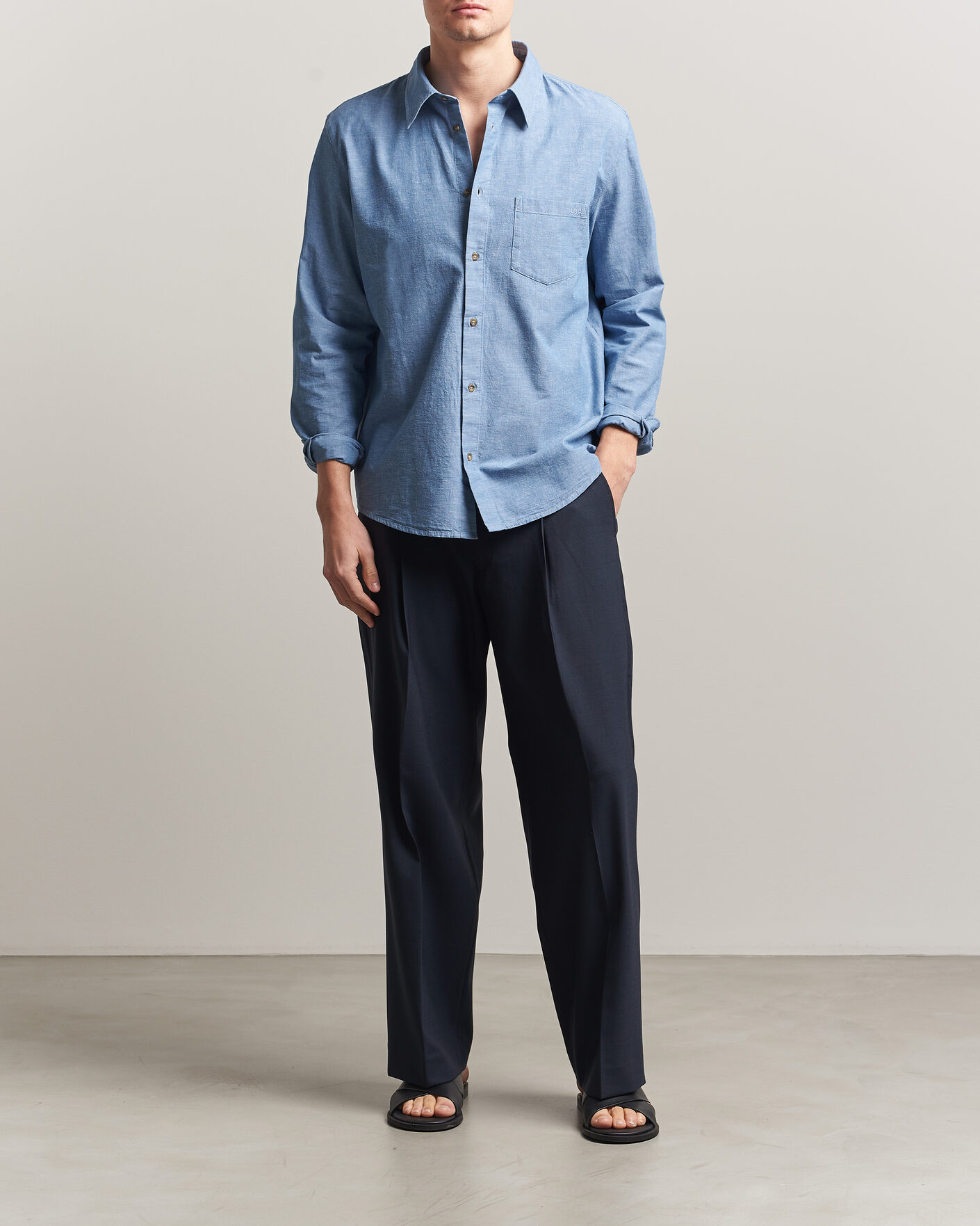 Mies | Kauluspaidat | A.P.C. | Harris Cotton/Linen Shirt Blue