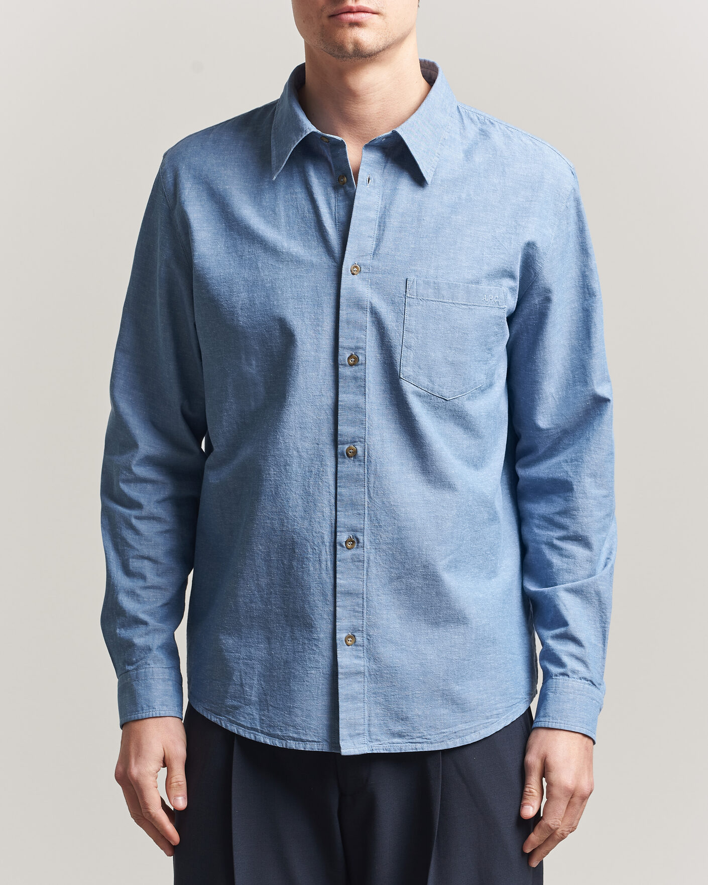 Mies | Kauluspaidat | A.P.C. | Harris Cotton/Linen Shirt Blue