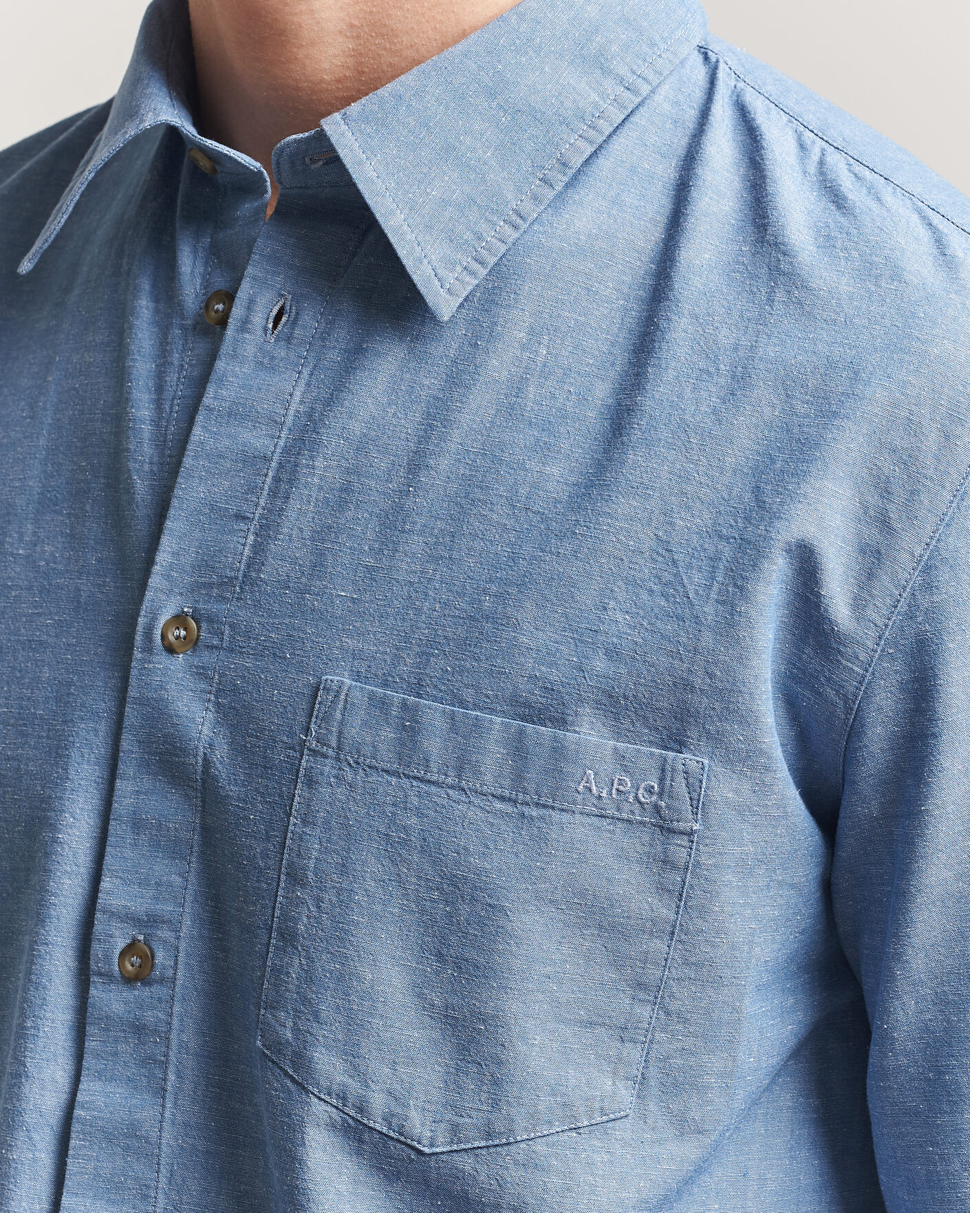 Mies | Kauluspaidat | A.P.C. | Harris Cotton/Linen Shirt Blue