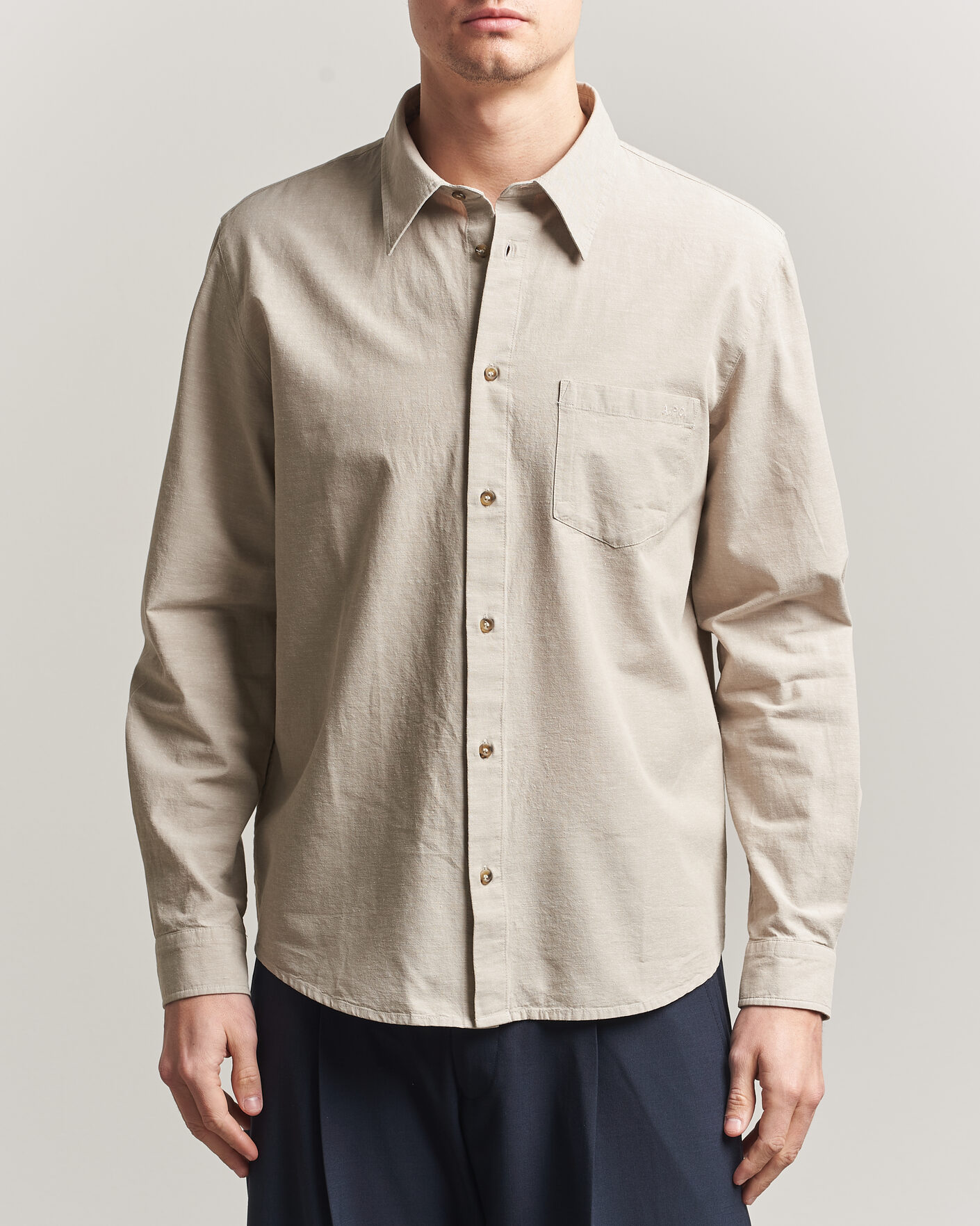 Mies | Kauluspaidat | A.P.C. | Harris Cotton/Linen Shirt Sage Green