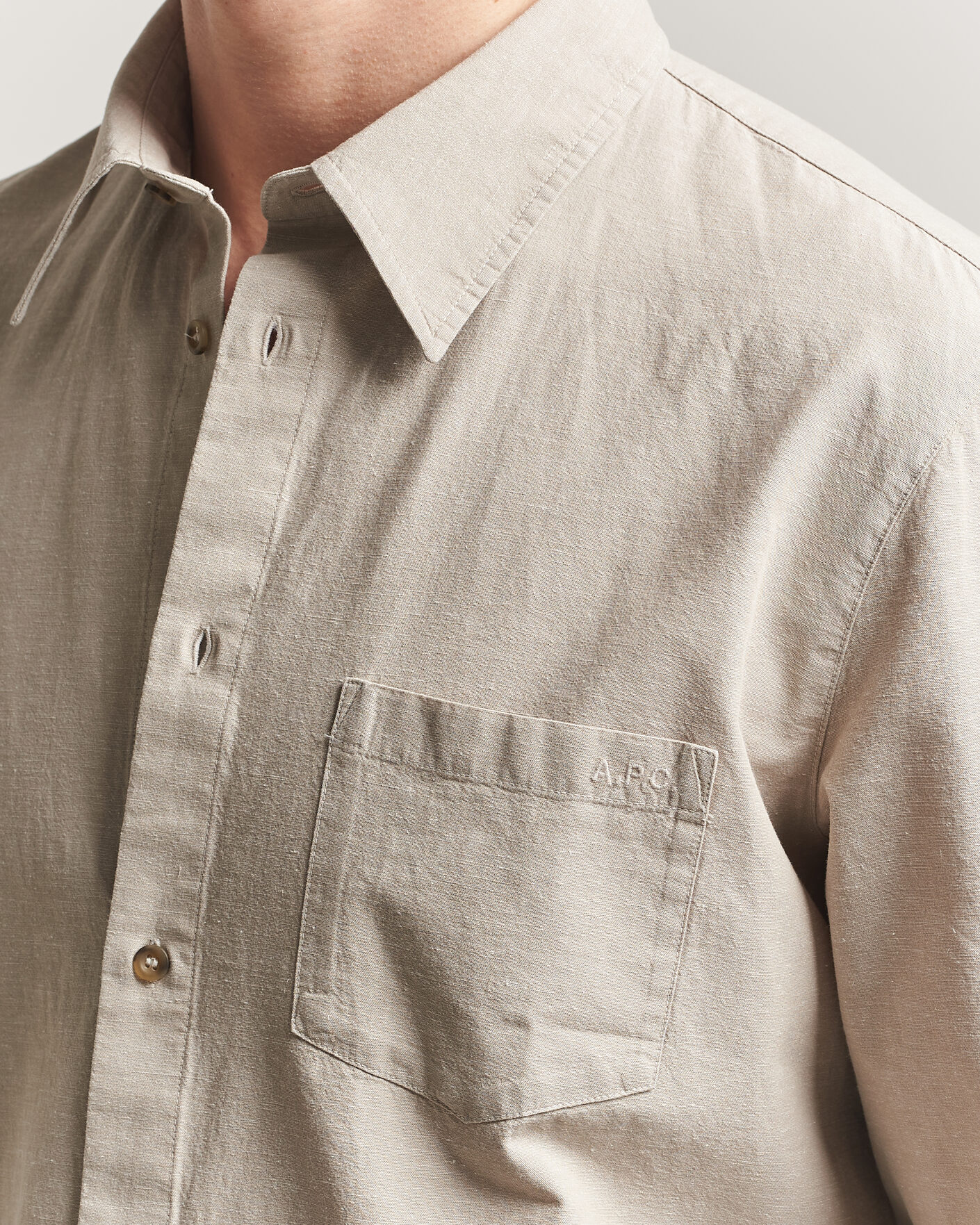 Mies | Kauluspaidat | A.P.C. | Harris Cotton/Linen Shirt Sage Green