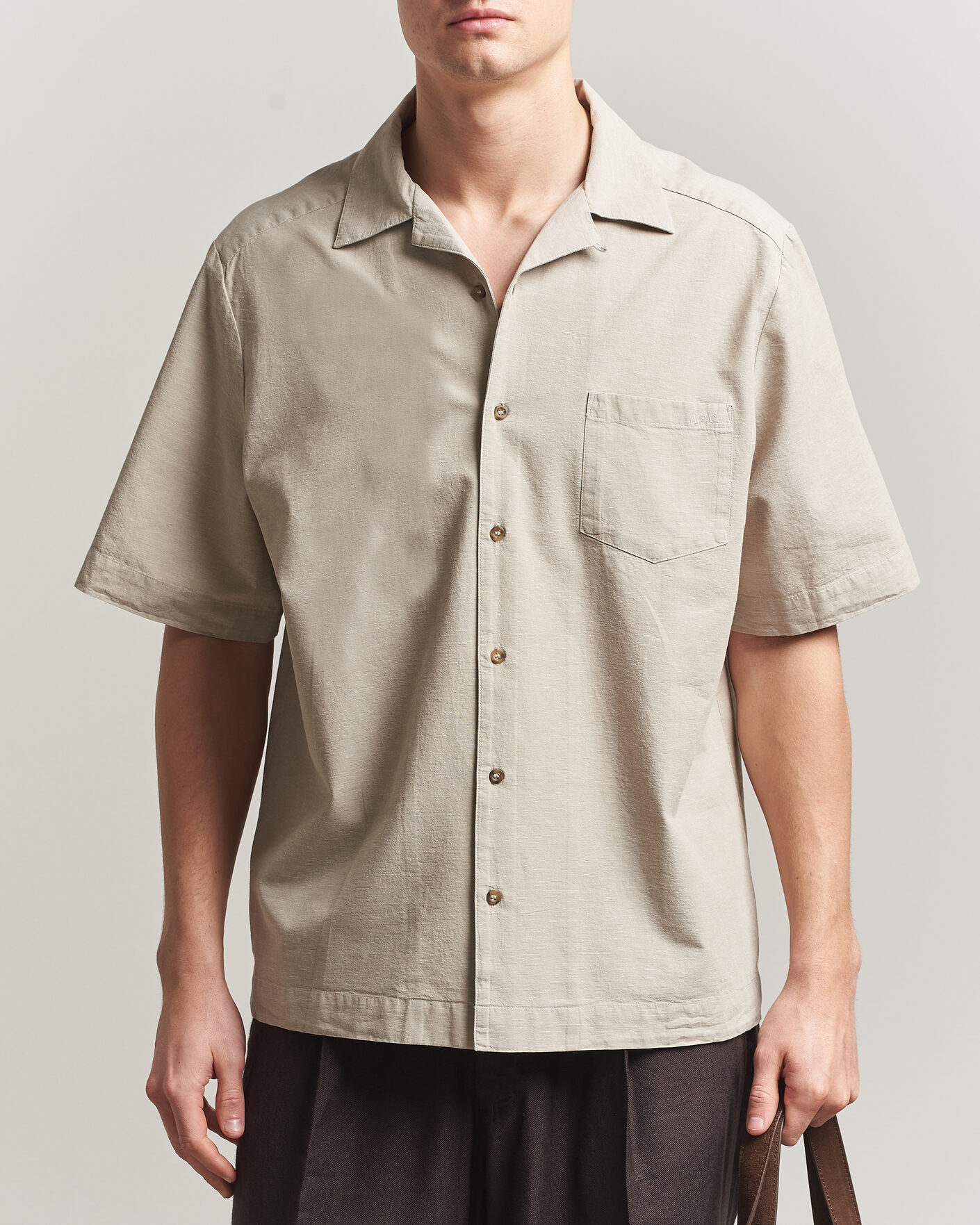 Mies | Kauluspaidat | A.P.C. | Jude Cotton/Linen Short Sleeve Shirt Sage Green