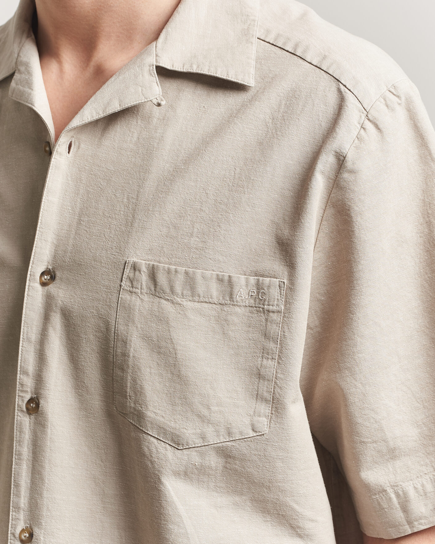 Mies | Kauluspaidat | A.P.C. | Jude Cotton/Linen Short Sleeve Shirt Sage Green