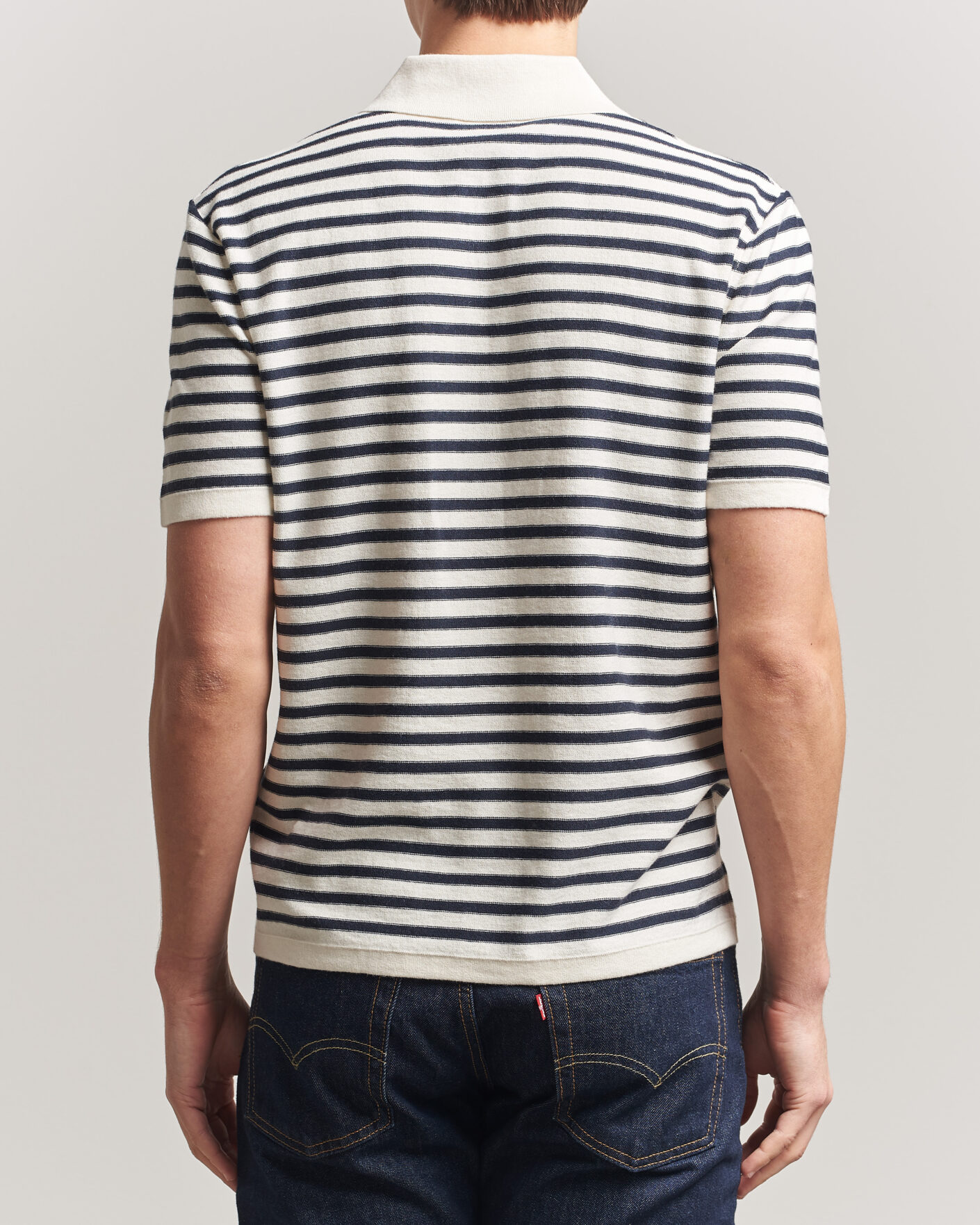 Mies | Pikeet | A.P.C. | Eliot Cotton/Cashmere Knitted Polo Ecru/Navy