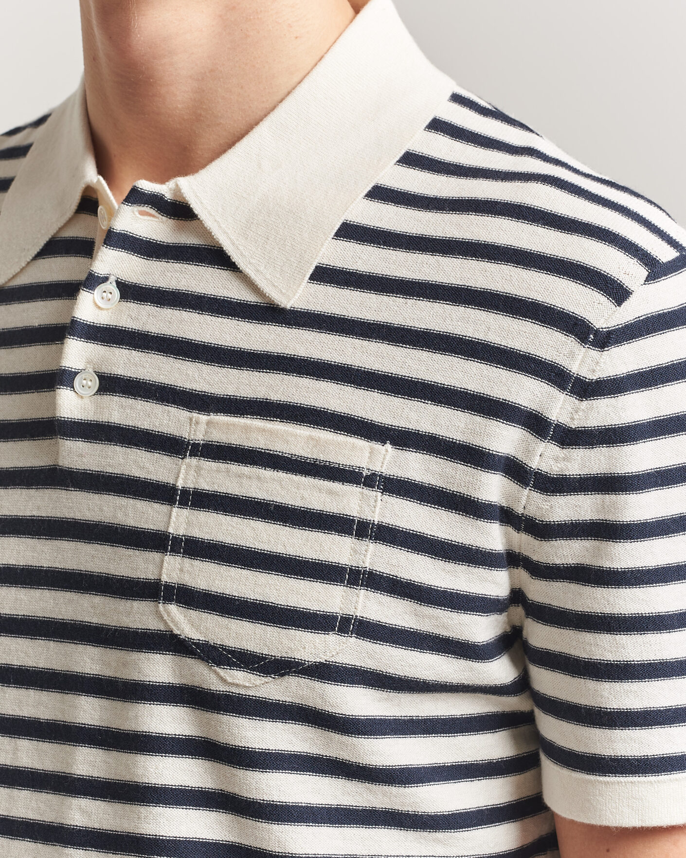 Mies | Pikeet | A.P.C. | Eliot Cotton/Cashmere Knitted Polo Ecru/Navy