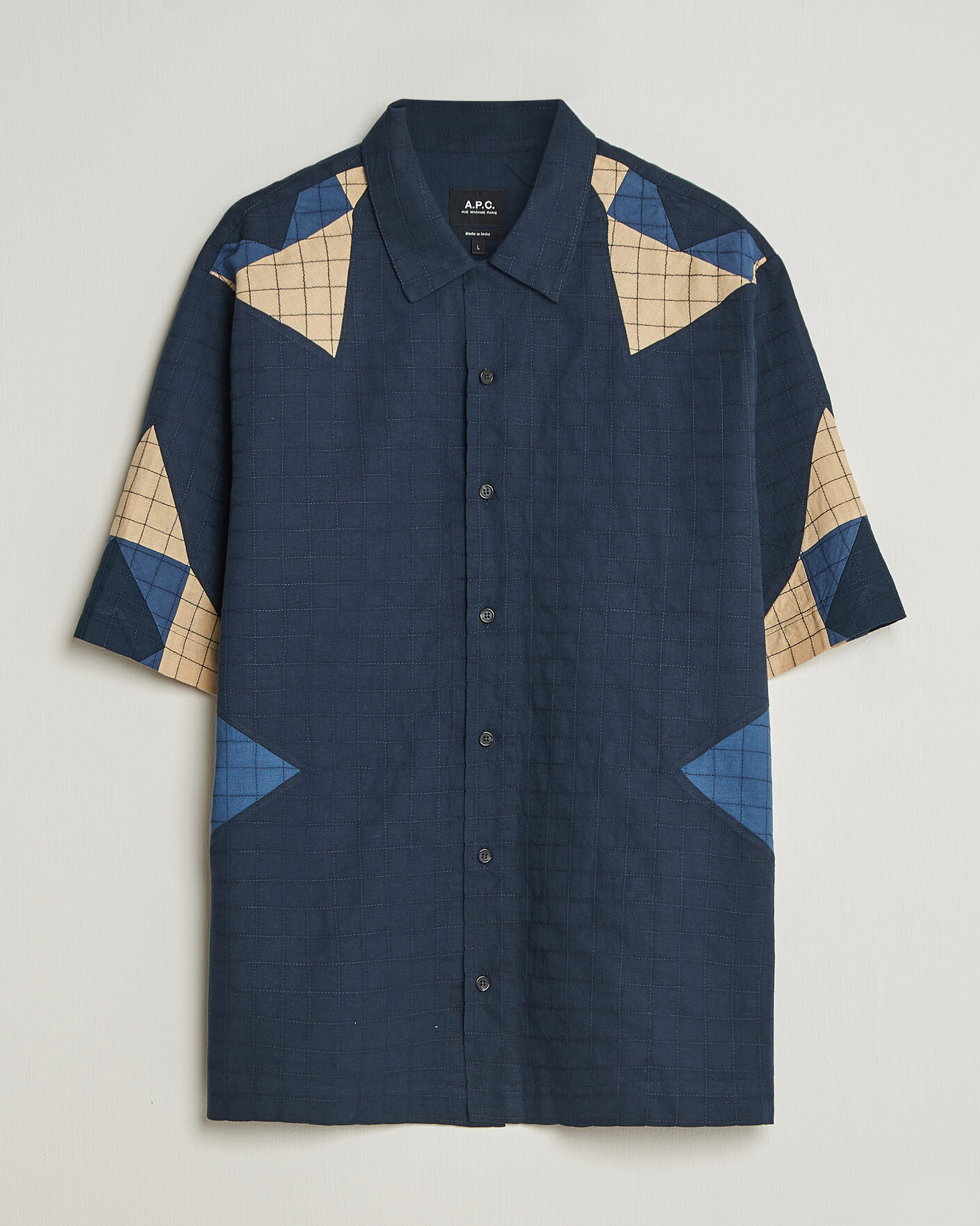 Mies | Kauluspaidat | A.P.C. | Patchwork Short Sleeve Indigo