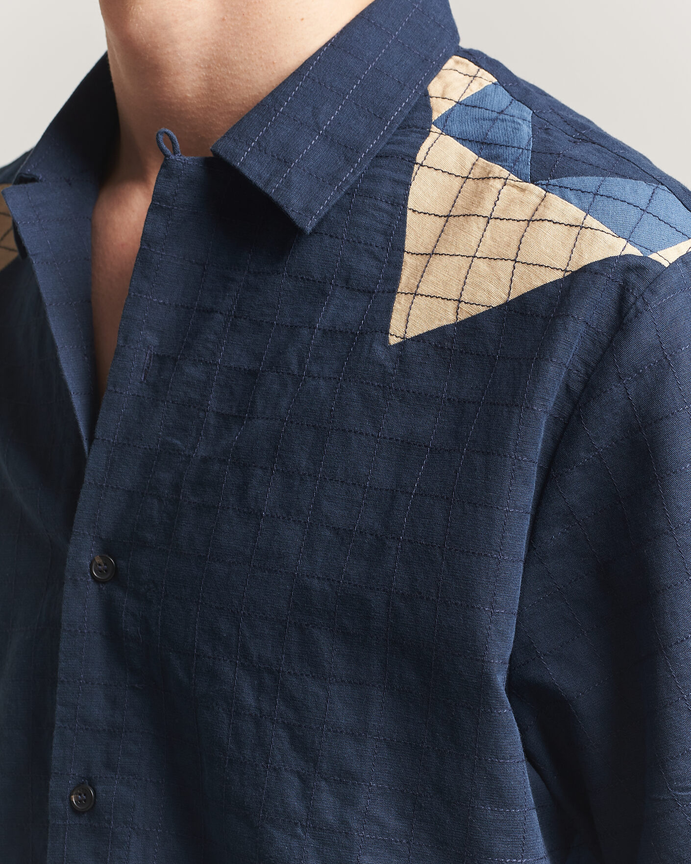 Mies | Kauluspaidat | A.P.C. | Patchwork Short Sleeve Indigo