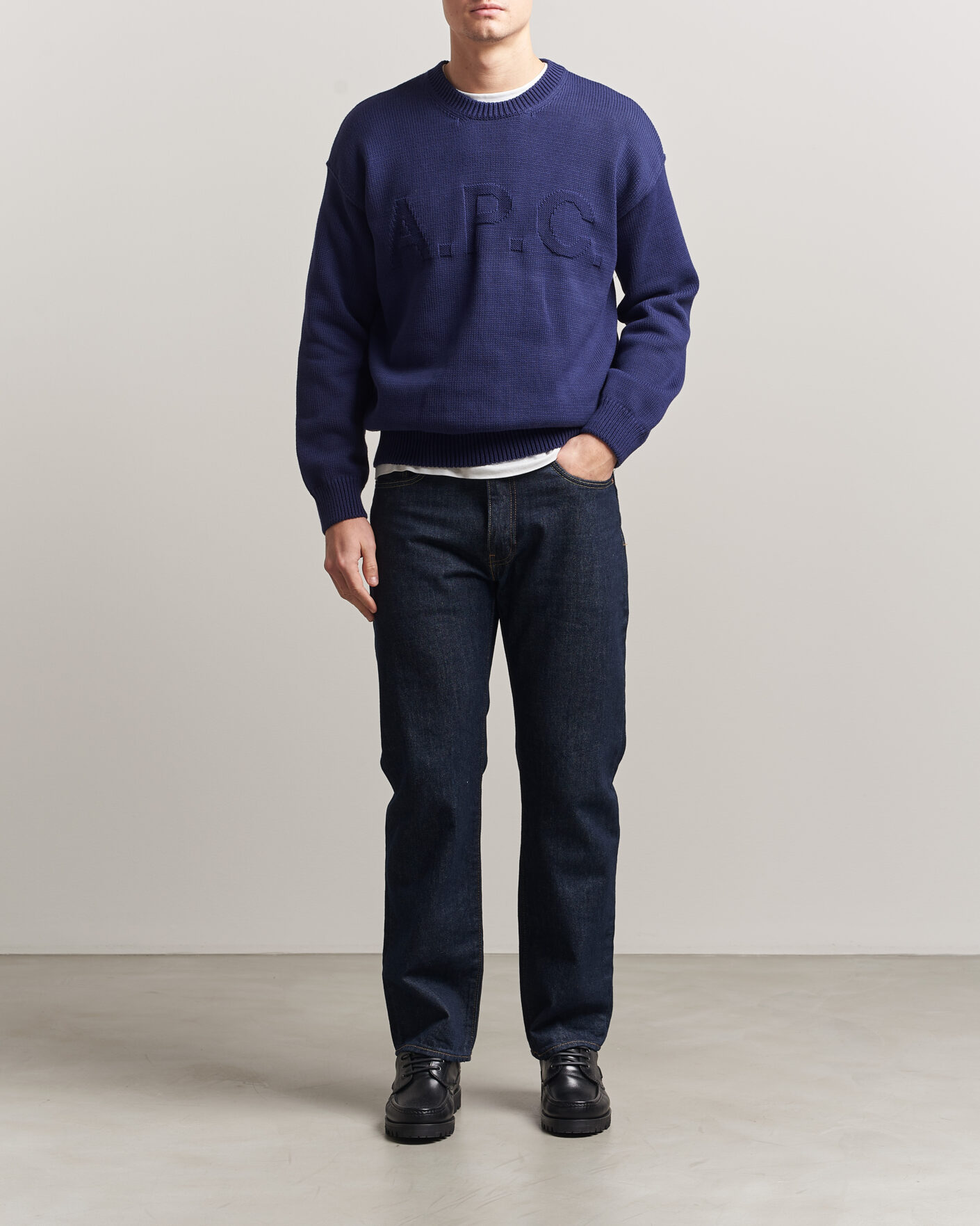 Mies | Puserot | A.P.C. | Leo Cotton Knitted Sweater Dark Blue