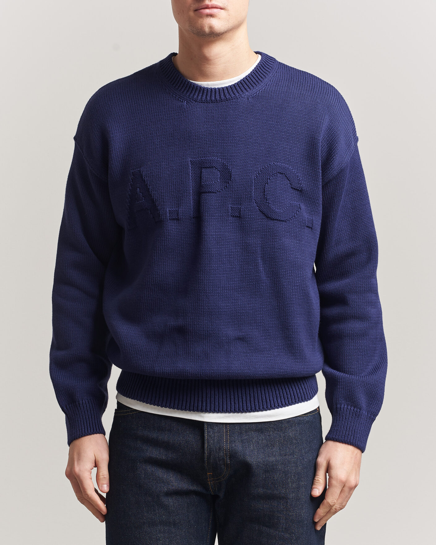 Mies | Puserot | A.P.C. | Leo Cotton Knitted Sweater Dark Blue
