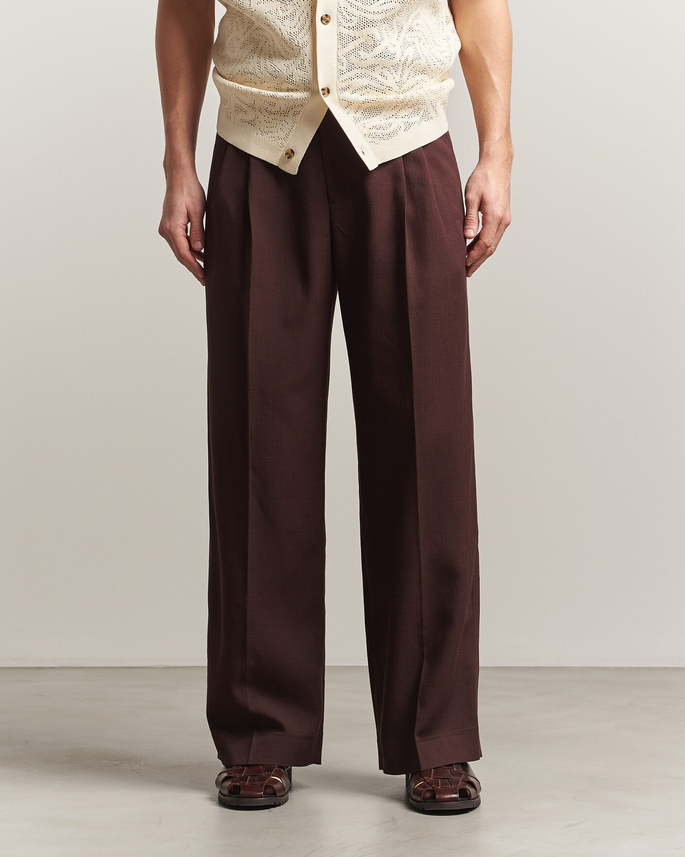 Mies | Housut | Drôle de Monsieur | Viscose Pleated Trousers Brown