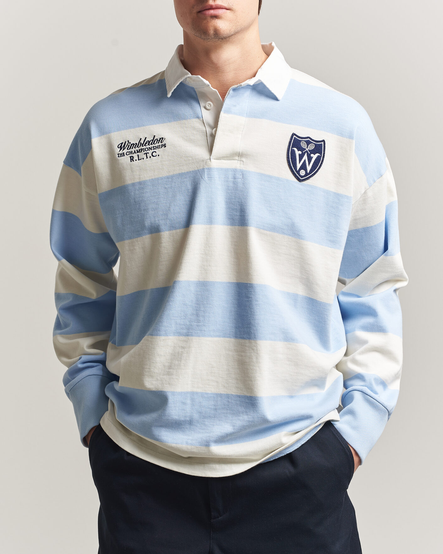 Mies | Puserot | Polo Ralph Lauren | Striped Rugby Pullover Office Blue/Deckwash White