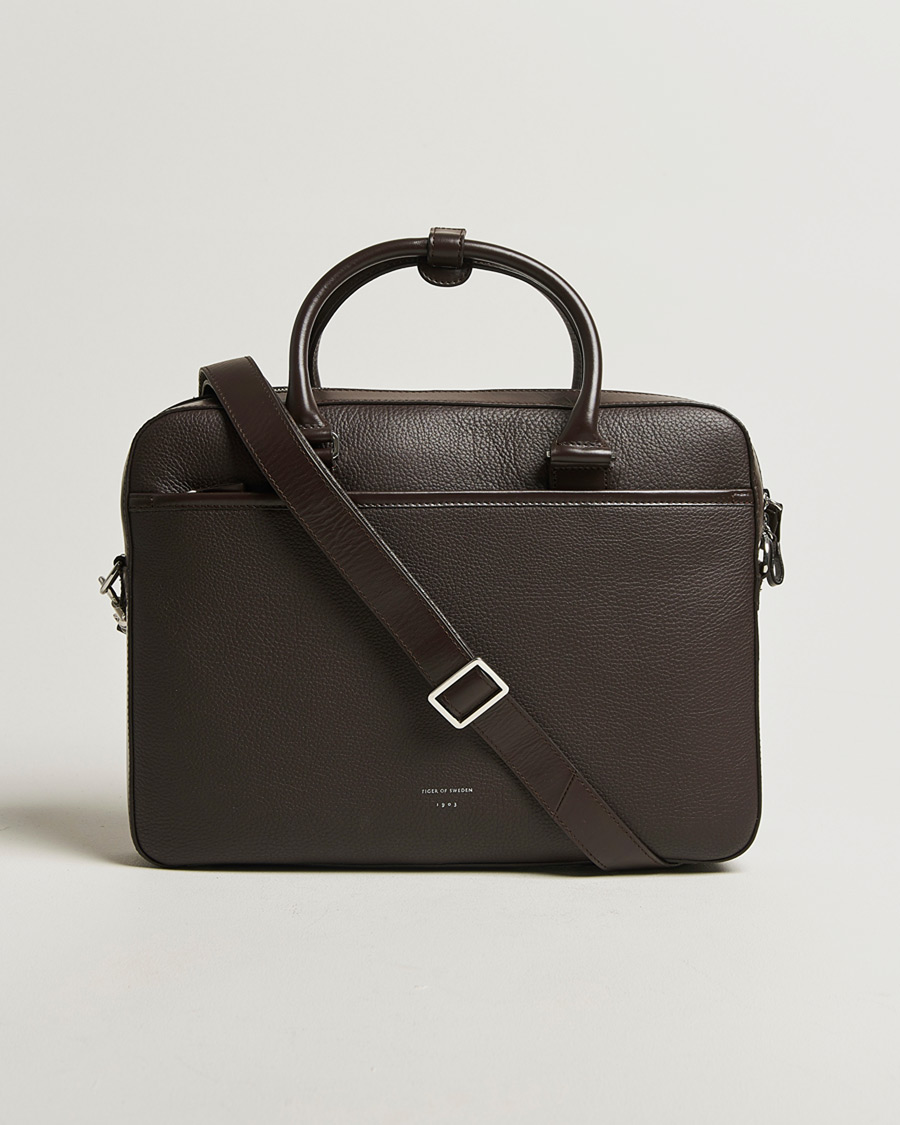 Mies | Laukut | Tiger of Sweden | Bosun Grained Leather Briefcase Dark Brown