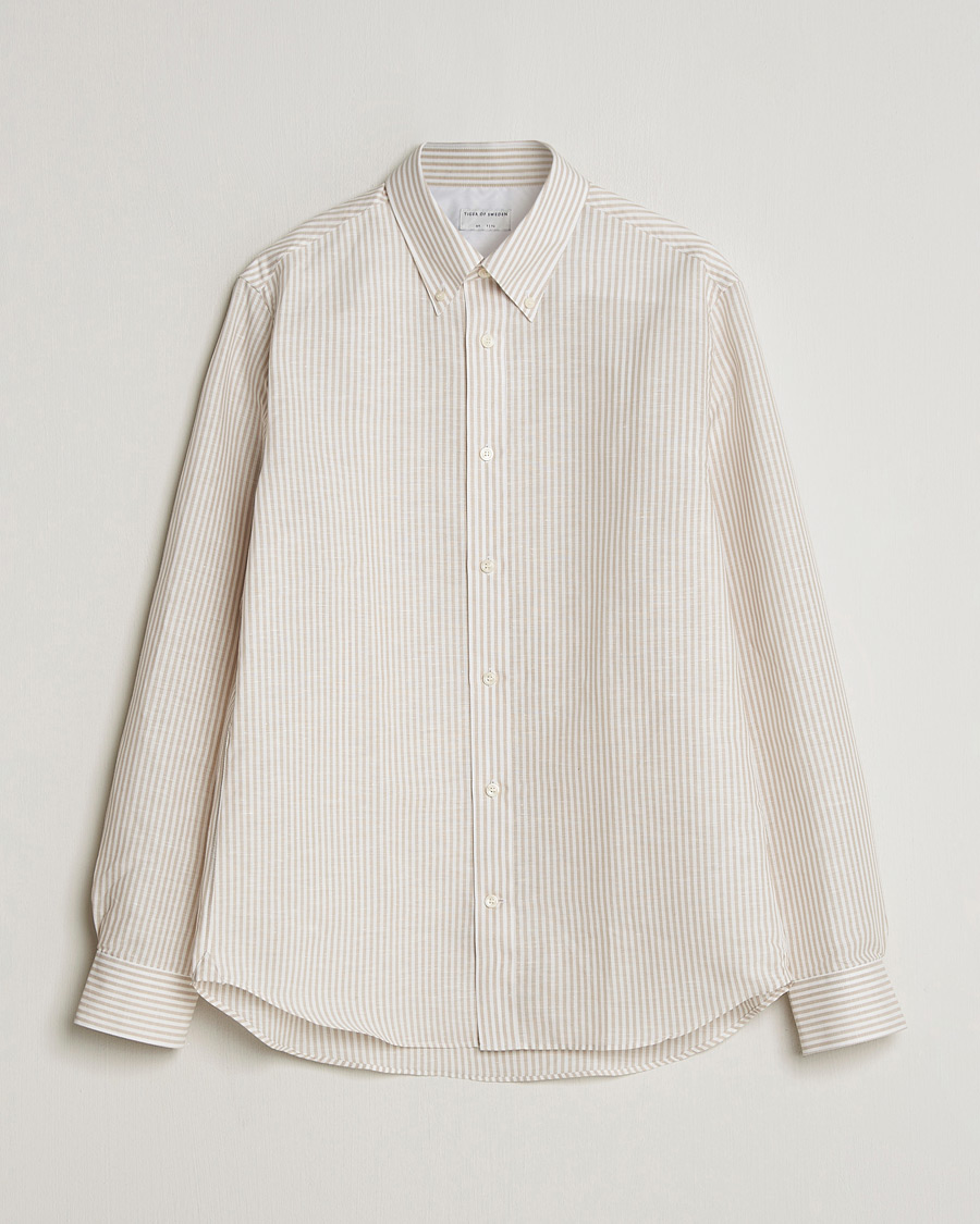 Mies | Kauluspaidat | Tiger of Sweden | Bjorn Cotton/Linen Striped Shirt Tehina