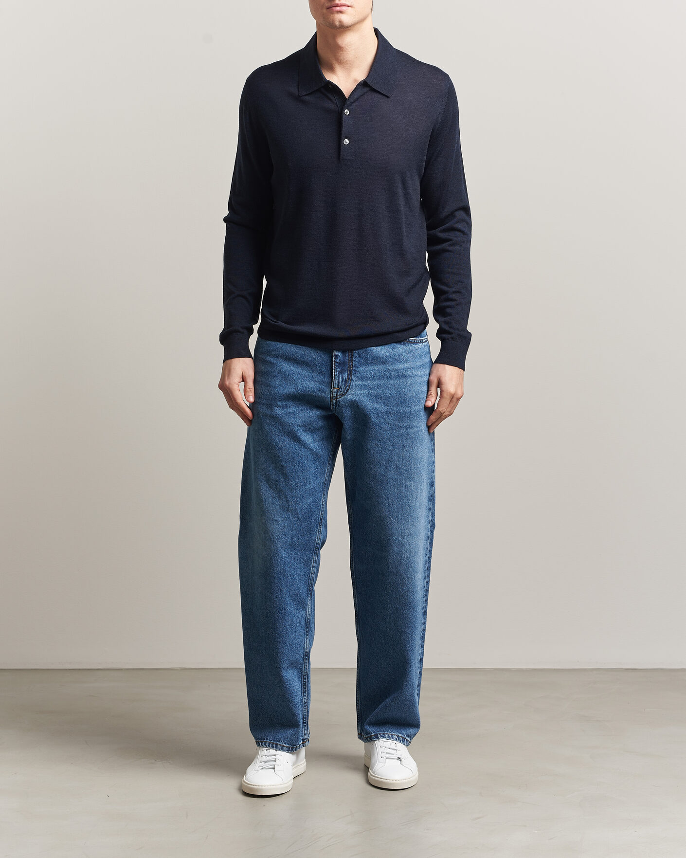 Mies | Puserot | Tiger of Sweden | Eross Merino Knitted Polo Light Ink