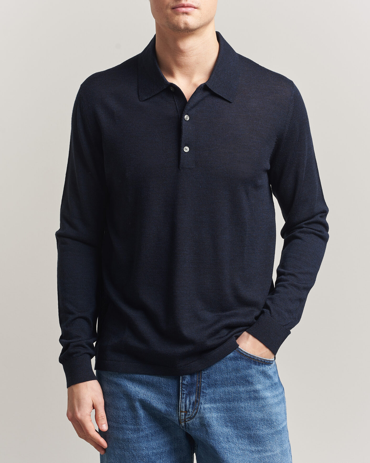 Mies | Puserot | Tiger of Sweden | Eross Merino Knitted Polo Light Ink