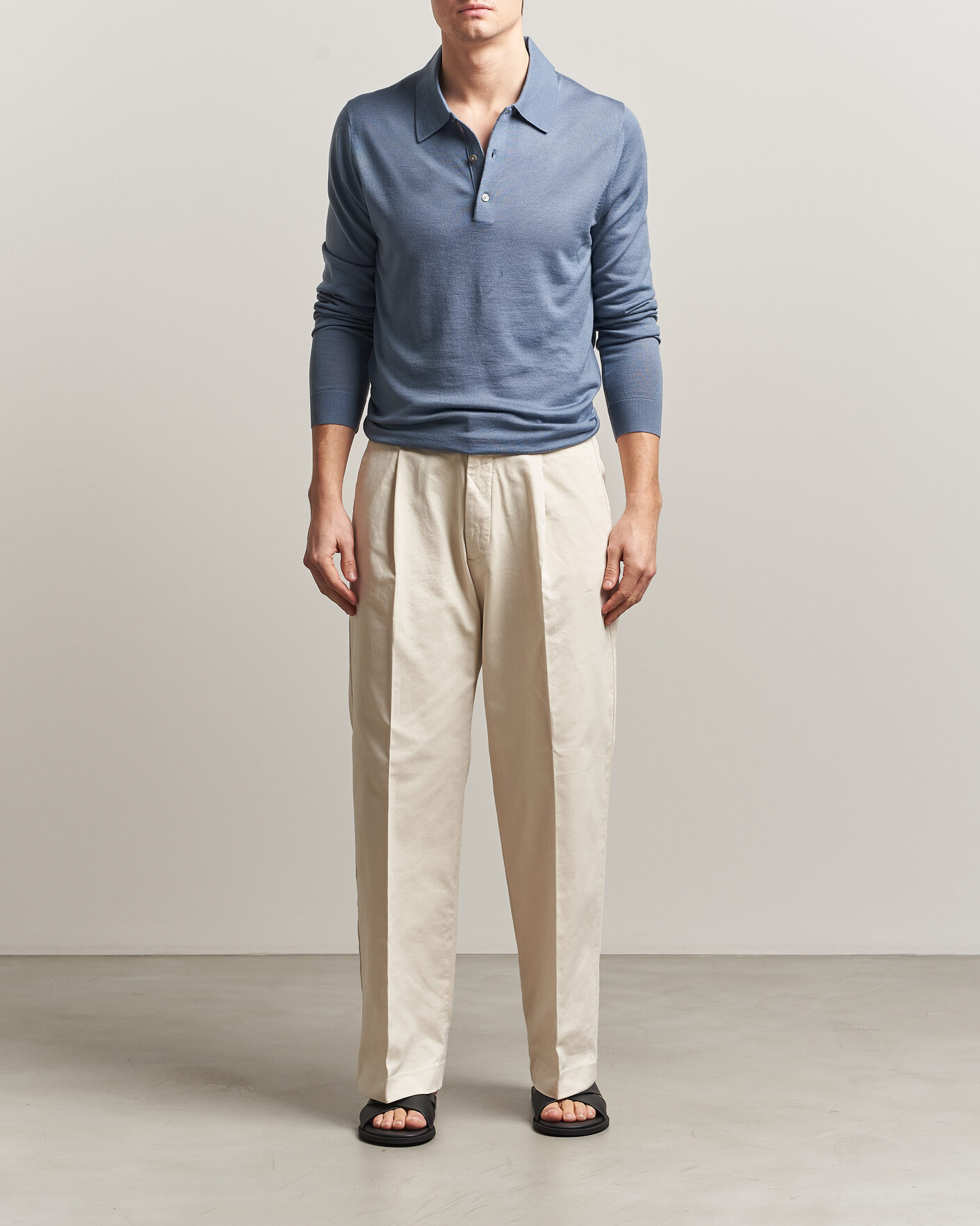 Mies | Puserot | Tiger of Sweden | Eross Merino Knitted Polo Dull Blue
