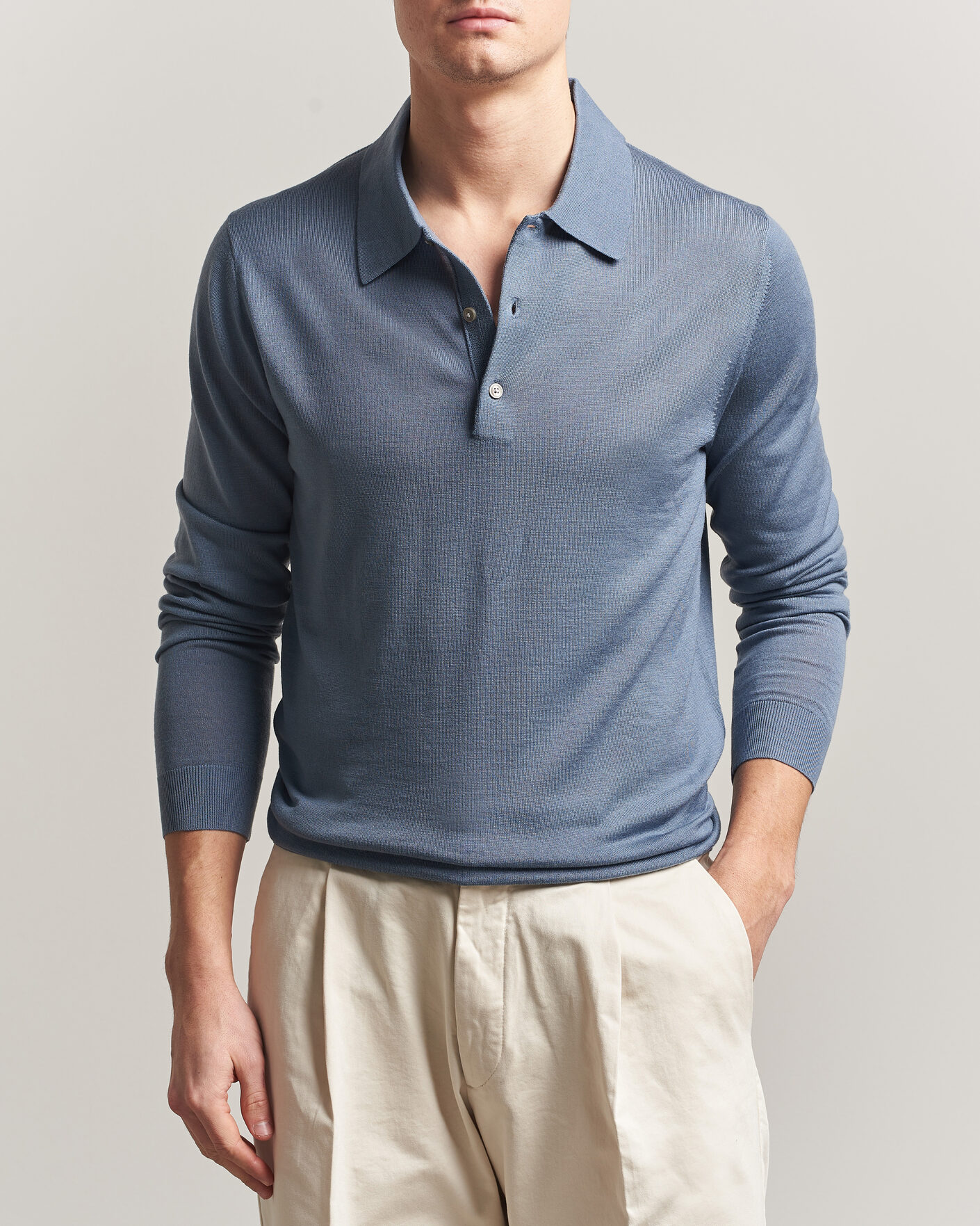 Mies | Puserot | Tiger of Sweden | Eross Merino Knitted Polo Dull Blue