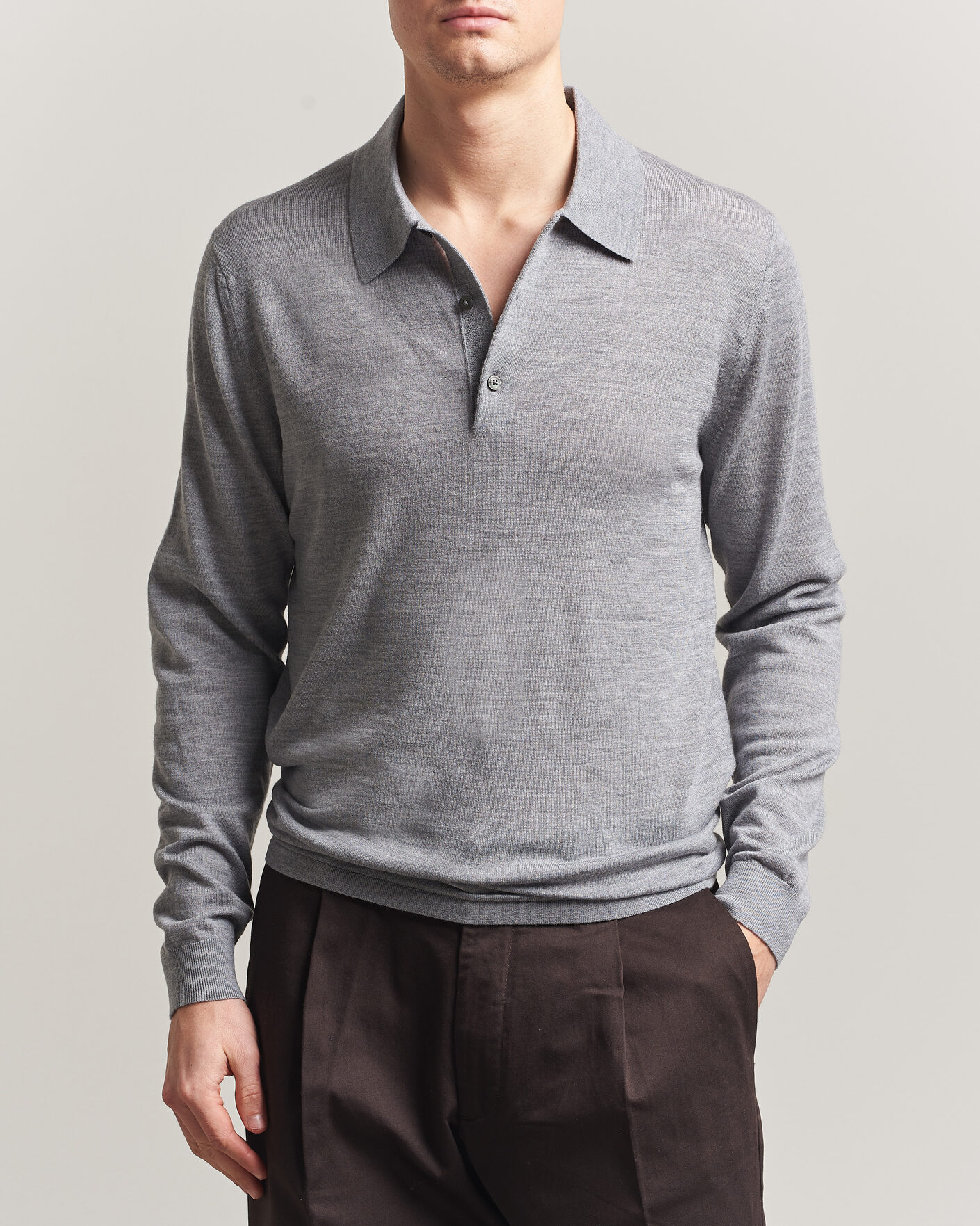 Mies | Puserot | Tiger of Sweden | Eross Merino Knitted Polo Grey Melange