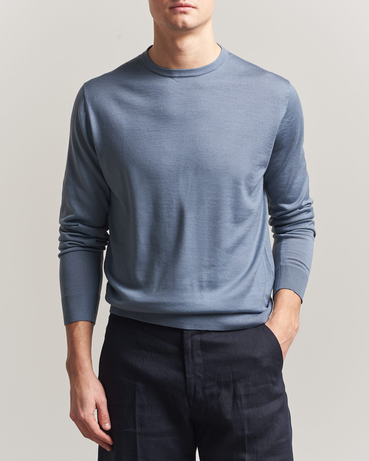 Mies | Puserot | Tiger of Sweden | Connor Merino Knitted Crew Neck Dull Blue