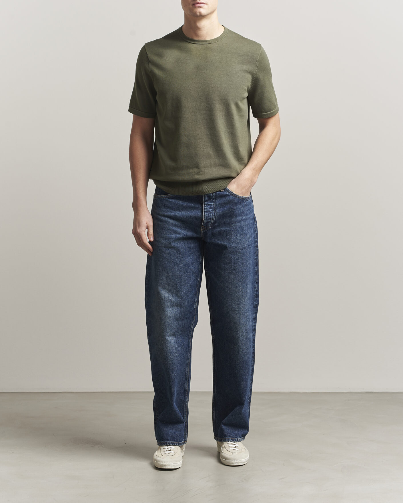 Mies | T-paidat | Tiger of Sweden | Connor Cotton Knitted T-Shirt Kalamata Green