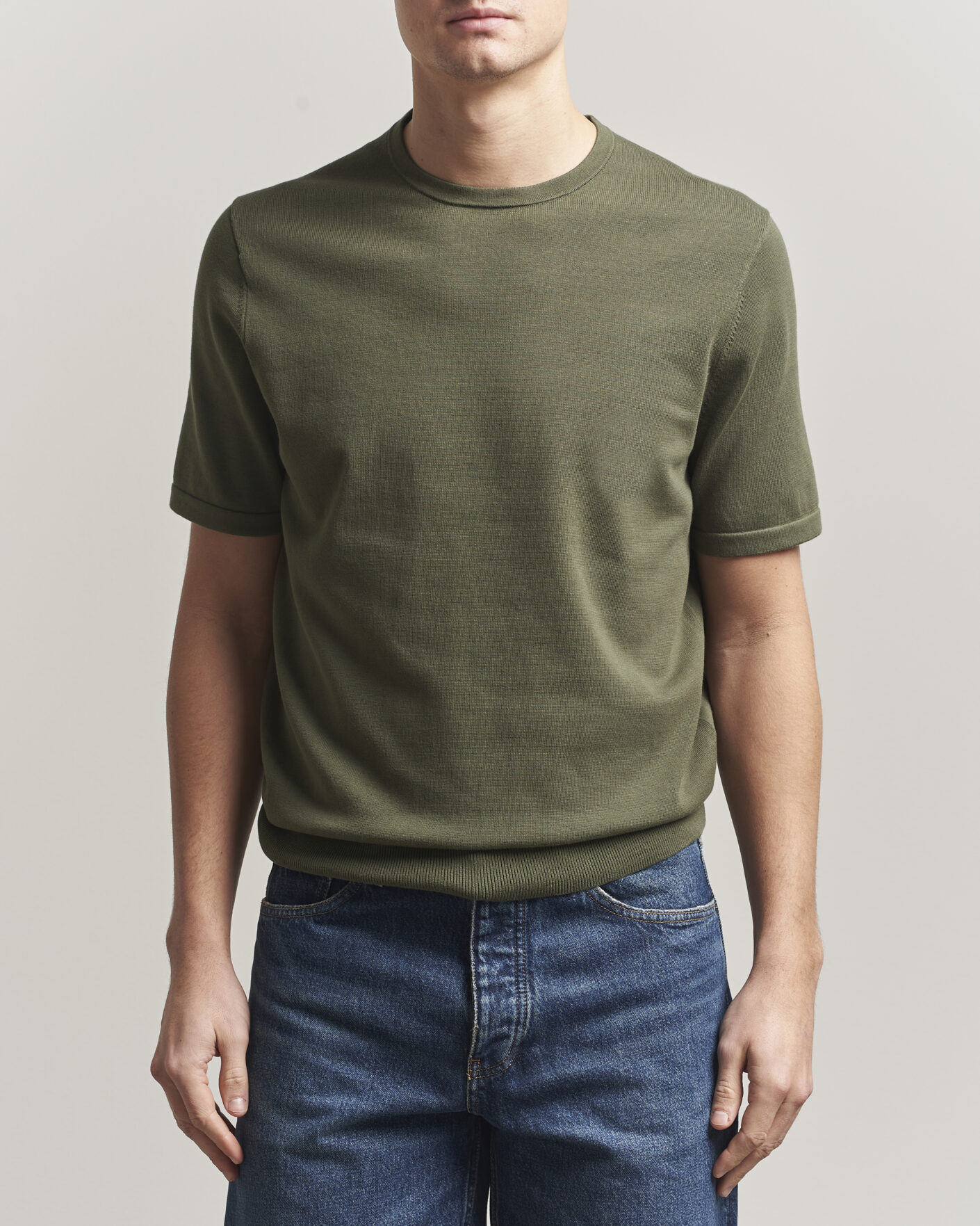 Mies | T-paidat | Tiger of Sweden | Connor Cotton Knitted T-Shirt Kalamata Green