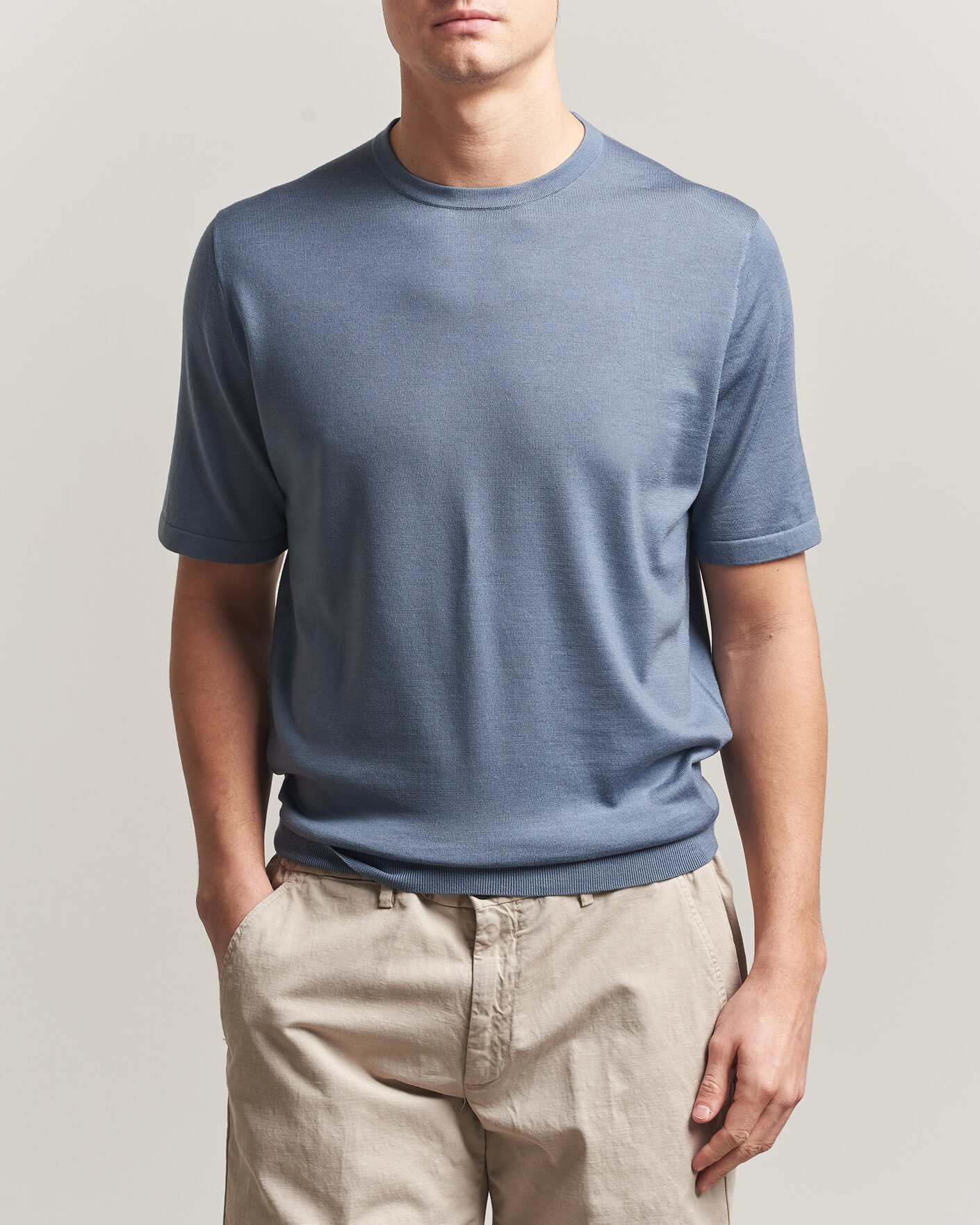 Mies | T-paidat | Tiger of Sweden | Connor Merino Knitted T-Shirt Dull Blue