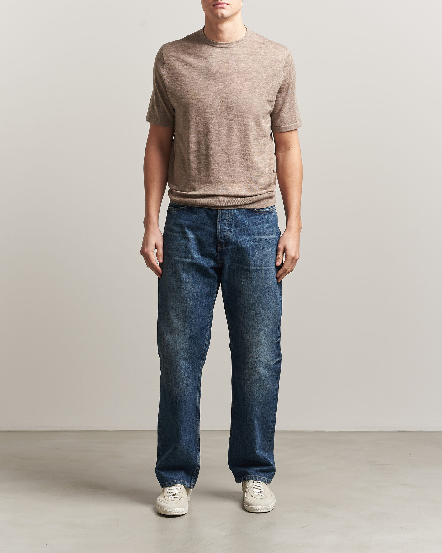 Mies | T-paidat | Tiger of Sweden | Connor Merino Knitted T-Shirt Beige Melange