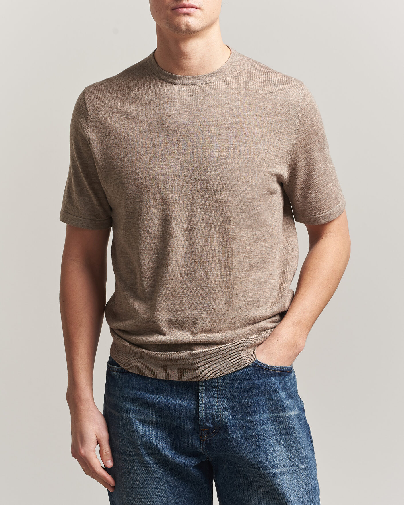 Mies | T-paidat | Tiger of Sweden | Connor Merino Knitted T-Shirt Beige Melange