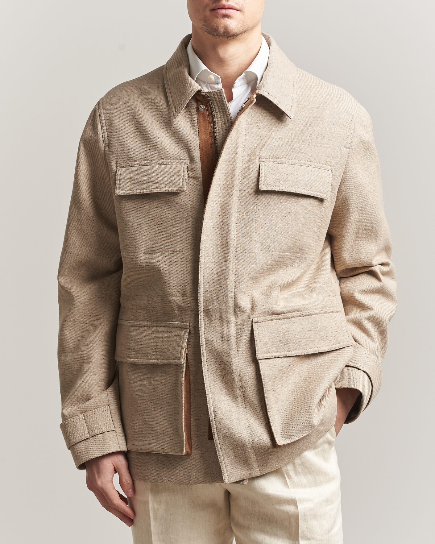 Mies | Takit | Tiger of Sweden | Sandser Cotton/Linen Field Jacket Soft Latte