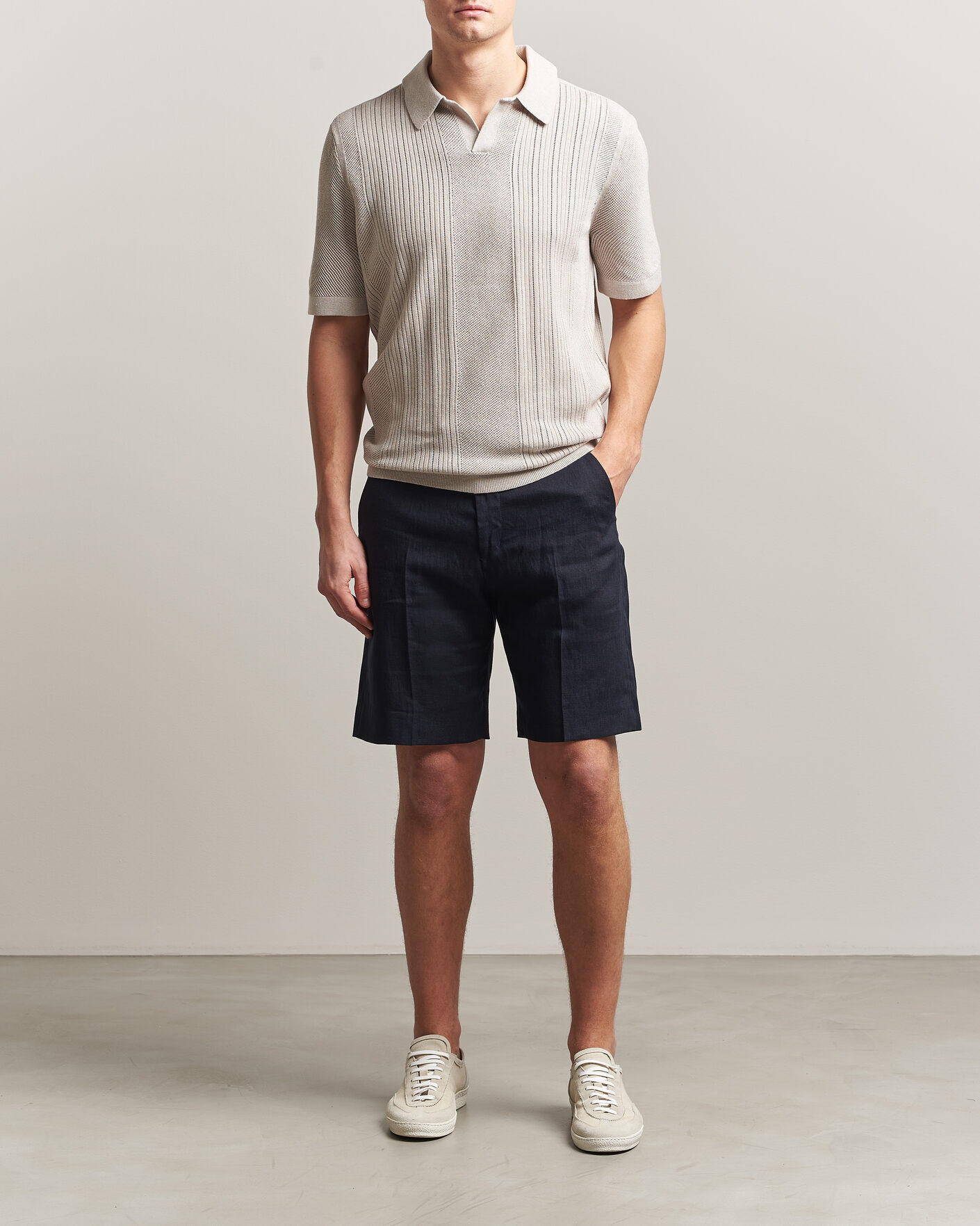 Mies | Pikeet | Tiger of Sweden | Eoin Wool/Linen Knitted Polo Ivory