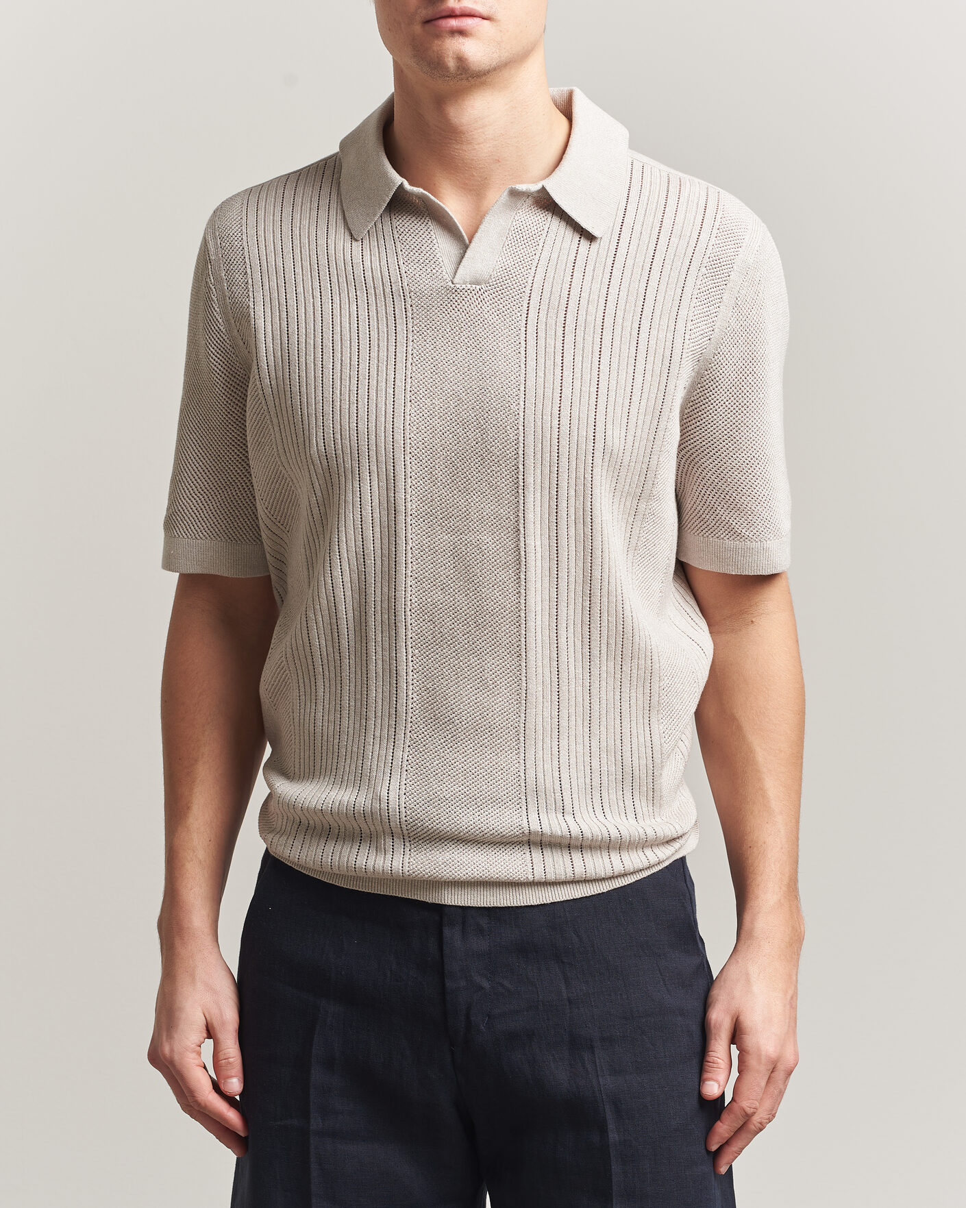 Mies | Pikeet | Tiger of Sweden | Eoin Wool/Linen Knitted Polo Ivory