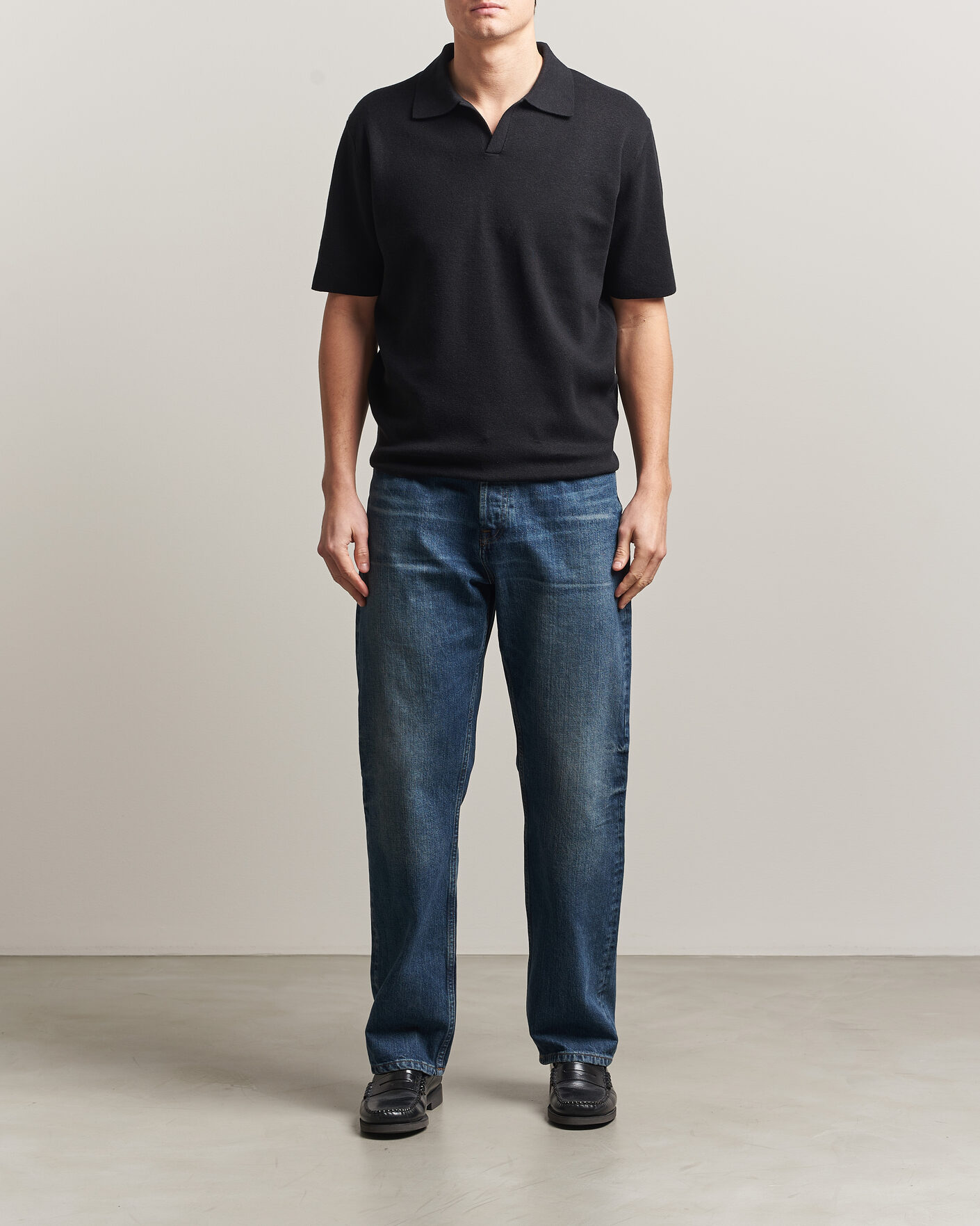 Mies | Pikeet | Tiger of Sweden | Maelon Cotton/Linen Knitted Polo Black