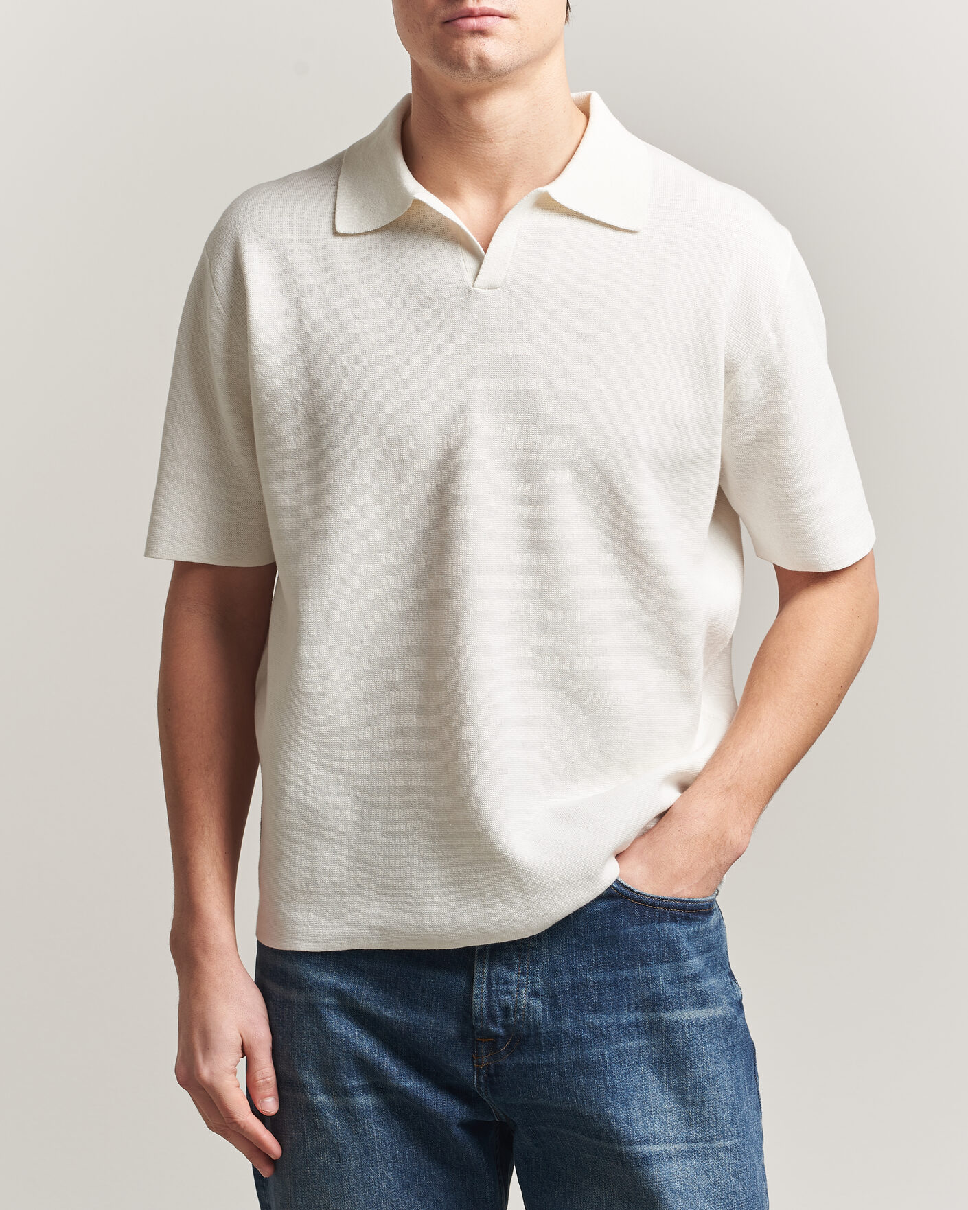 Mies | Pikeet | Tiger of Sweden | Maelon Cotton/Linen Knitted Polo Pure White