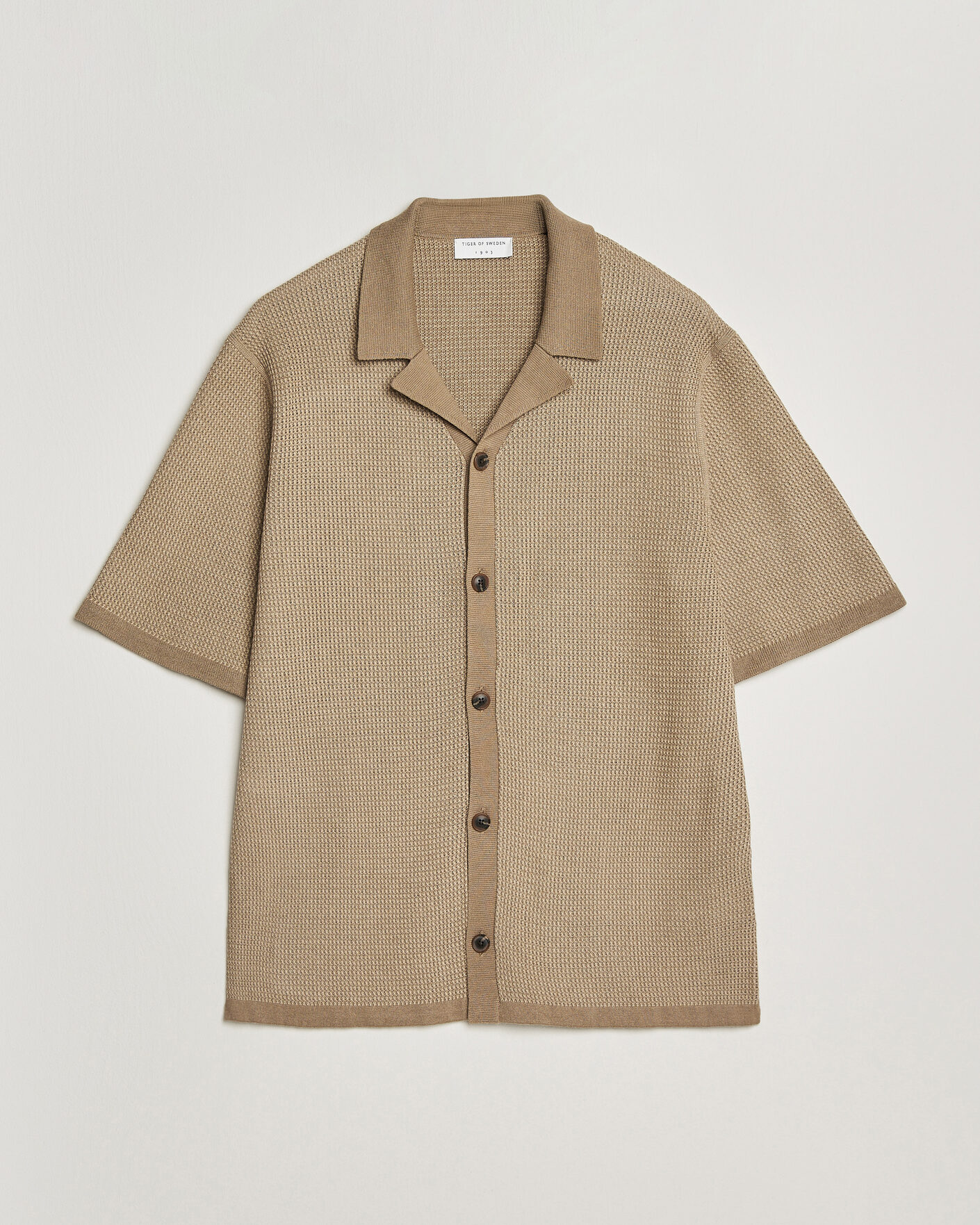 Mies | Kauluspaidat | Tiger of Sweden | River Knitted Short Sleeve Shirt Umber Brown
