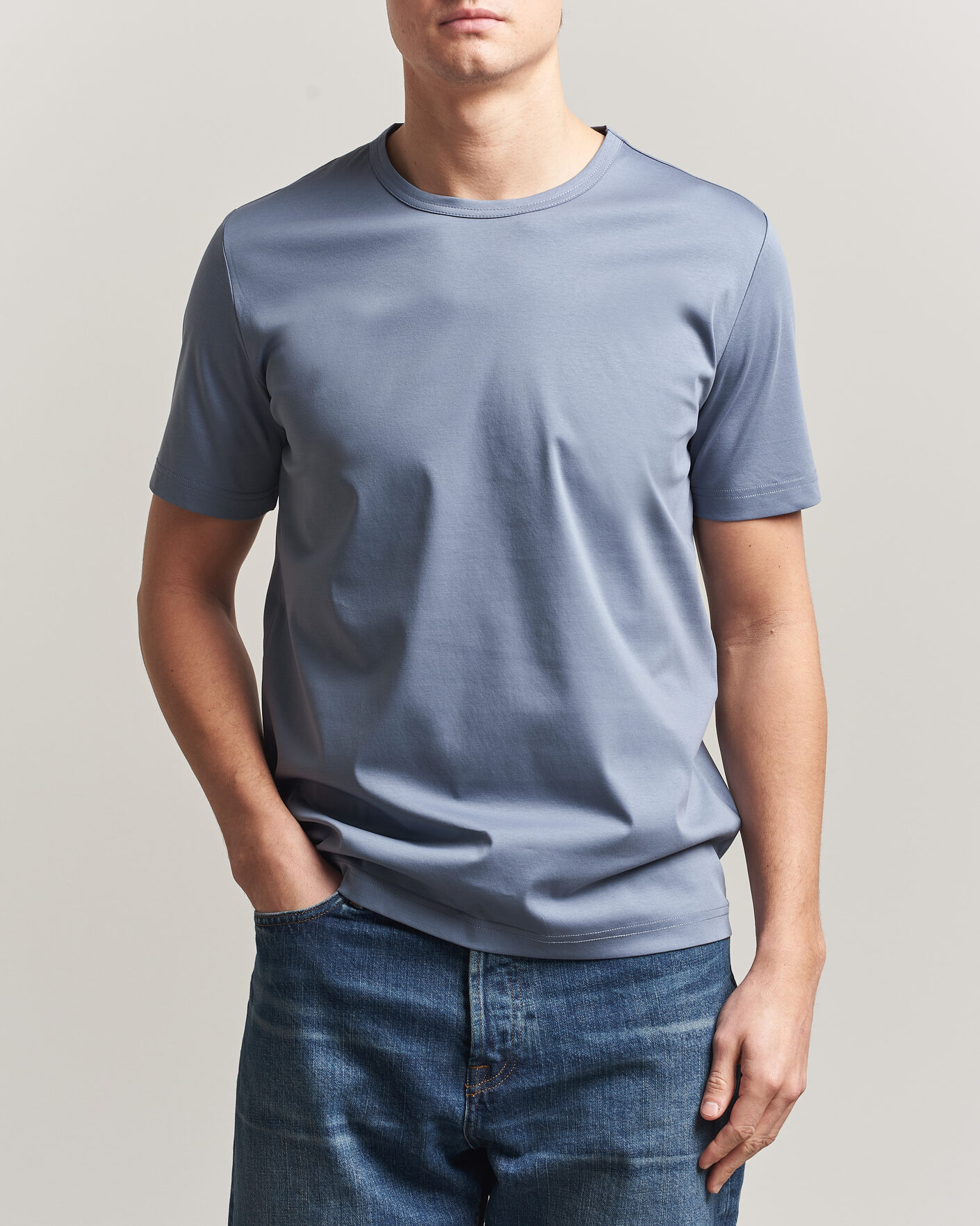Mies | T-paidat | Tiger of Sweden | Olaf Mercerized Cotton T-Shirt Dull Blue