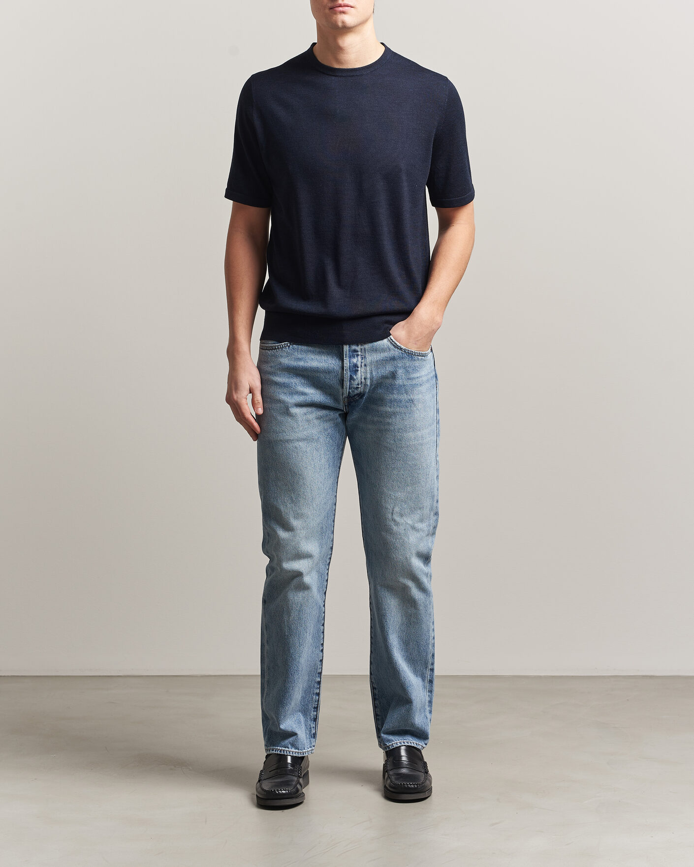 Mies | T-paidat | Tiger of Sweden | Connor Knitted Crew Neck T-Shirt Light Ink