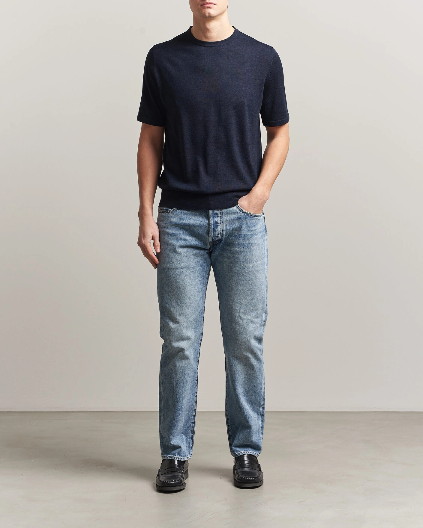 Mies | T-paidat | Tiger of Sweden | Connor Knitted Crew Neck T-Shirt Light Ink