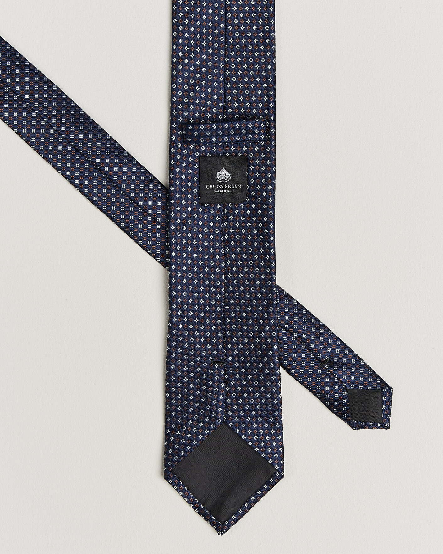 Mies | Solmiot | Amanda Christensen | Box Set Printed Silk 8cm Tie With Pocket Square Navy/Brown