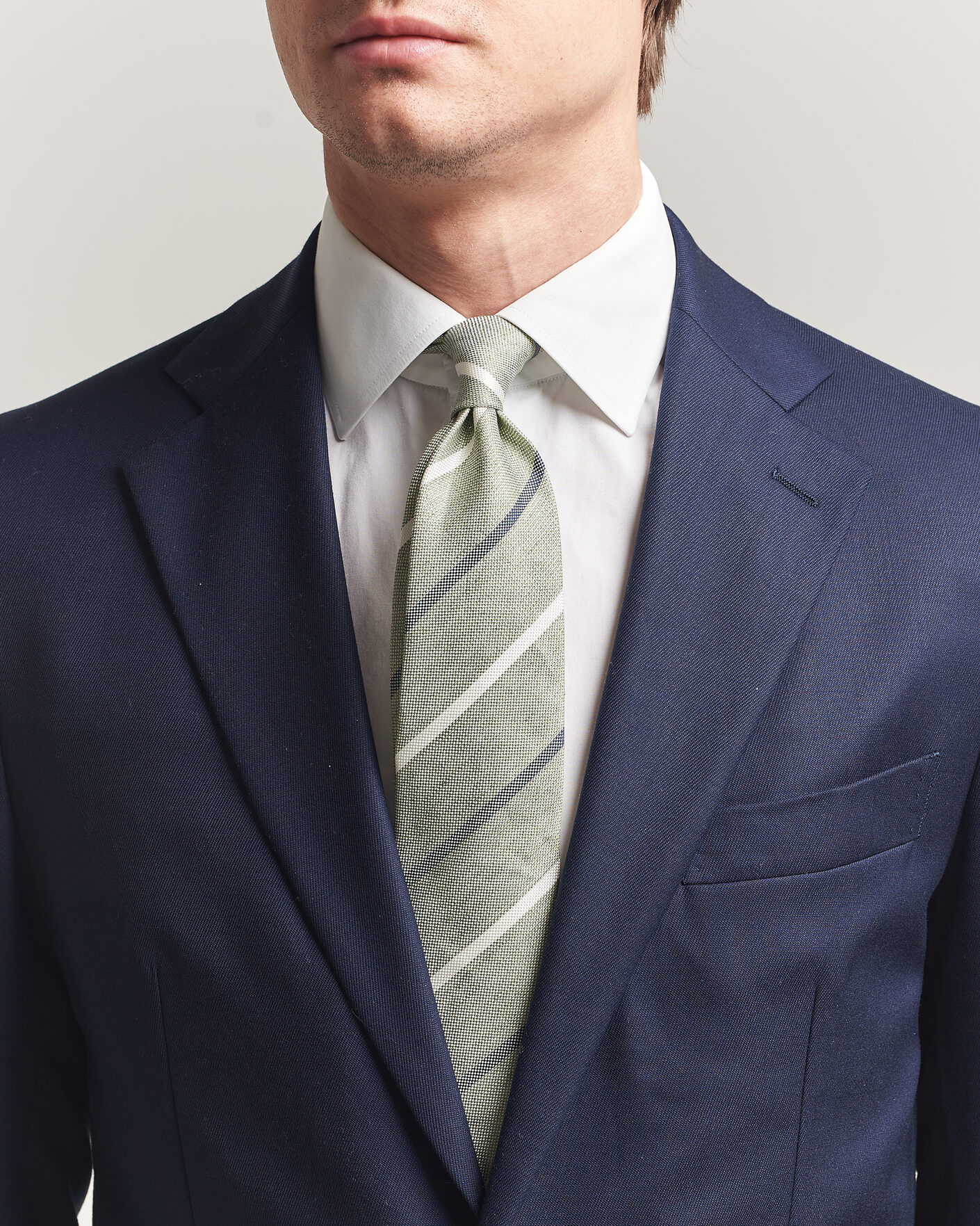 Mies | Solmiot | Amanda Christensen | Silk/Linen 8cm Striped Tie Green