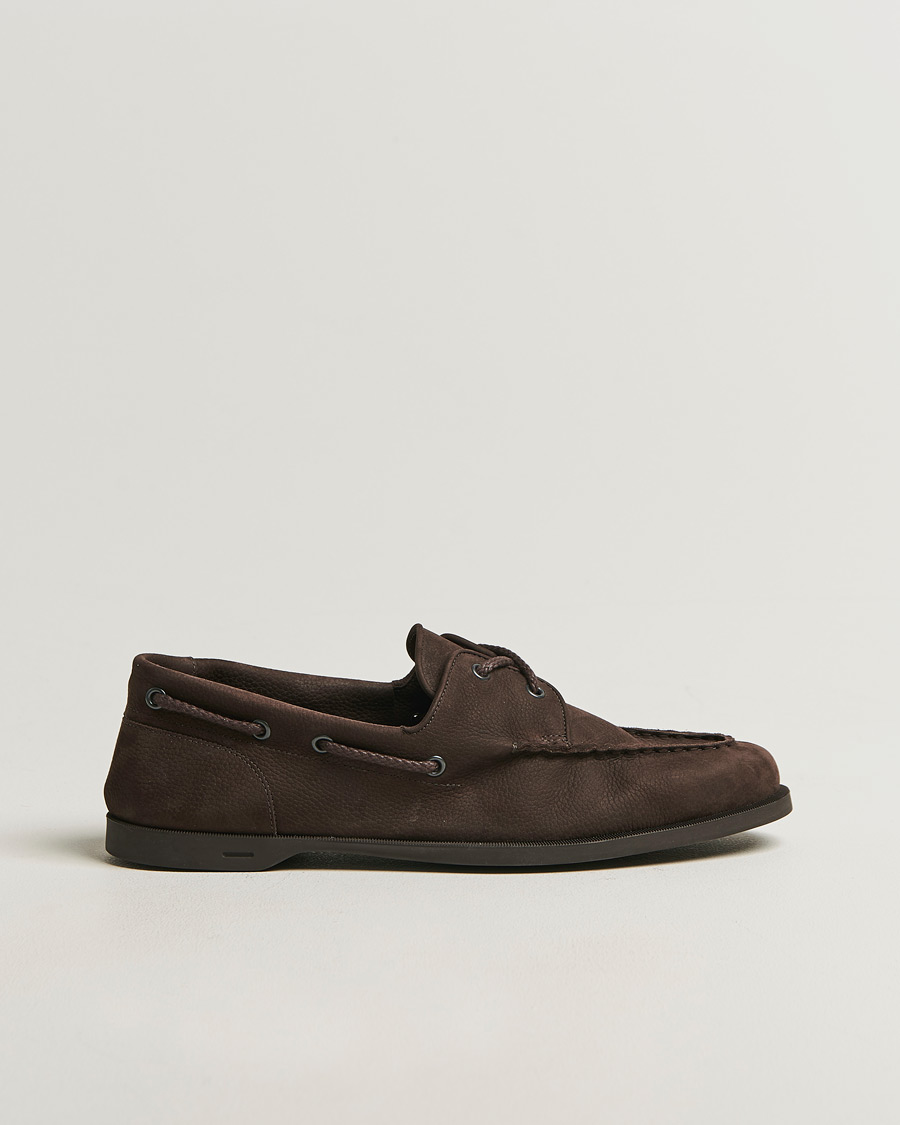 Mies | Purjehduskengät | John Lobb | Foil Boat Shoes Dark Brown Nubuck
