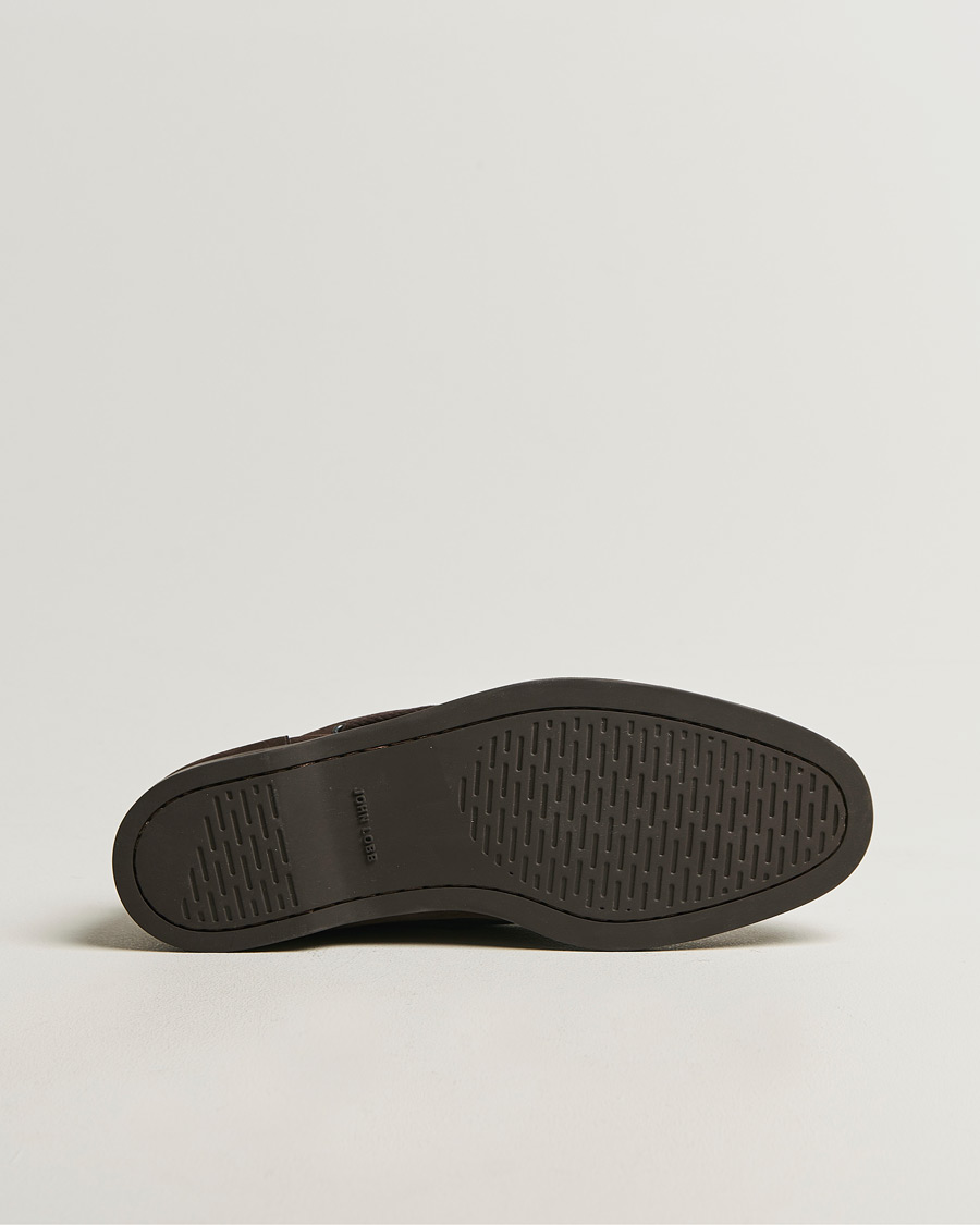 Mies | Purjehduskengät | John Lobb | Foil Boat Shoes Dark Brown Nubuck