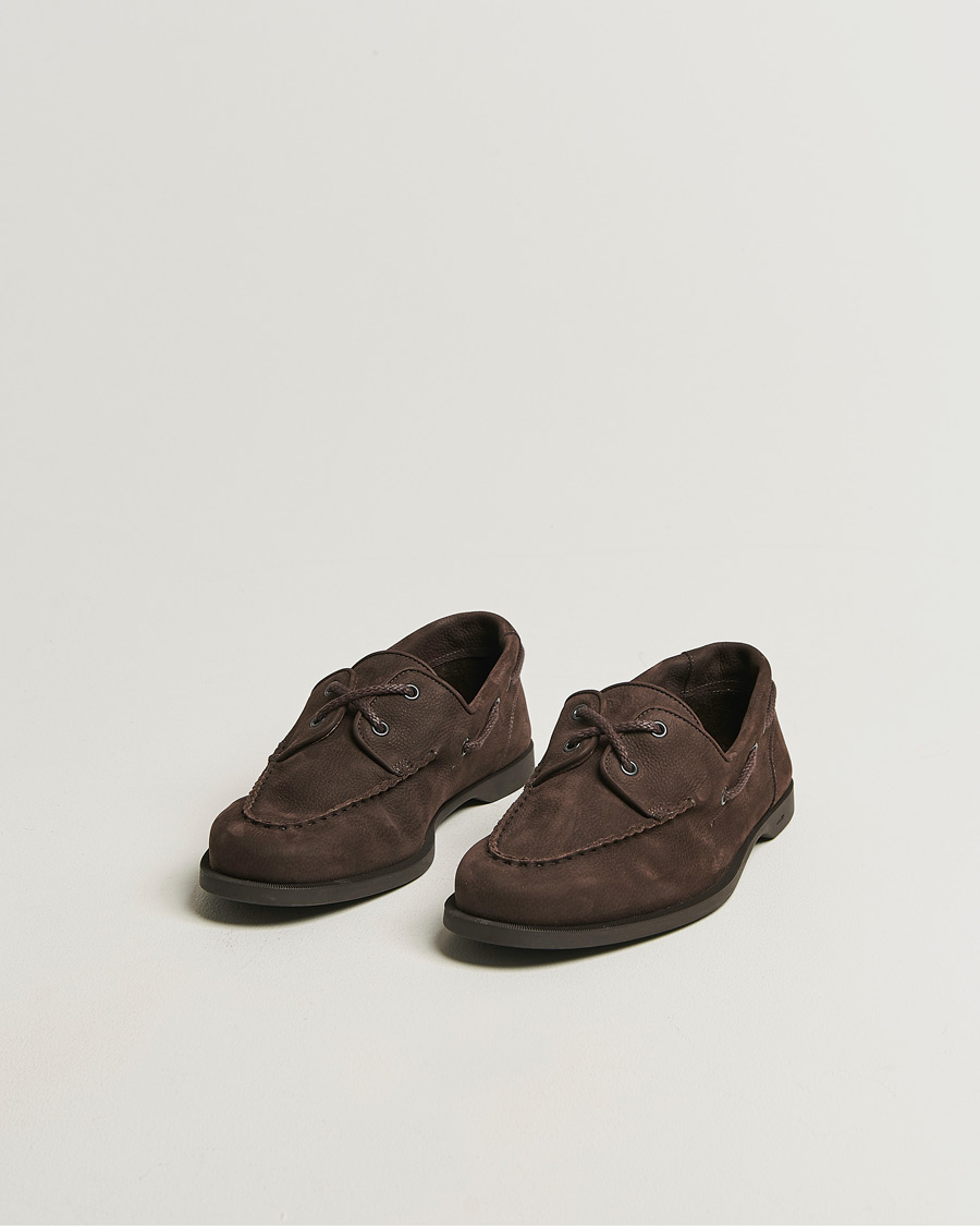 Mies | Purjehduskengät | John Lobb | Foil Boat Shoes Dark Brown Nubuck