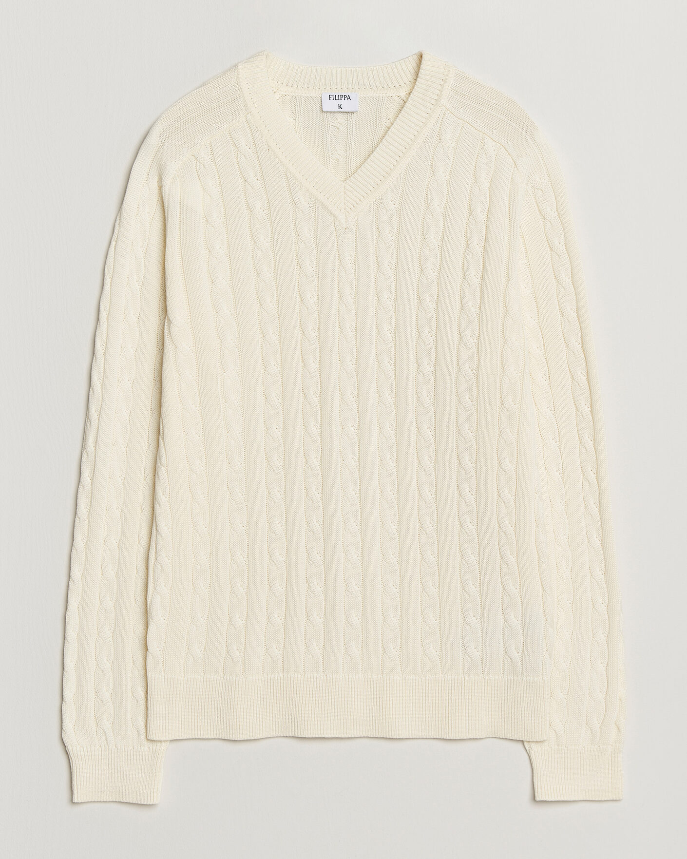 Mies | Puserot | Filippa K | Cotton Cable V-Neck Sweater Calico White