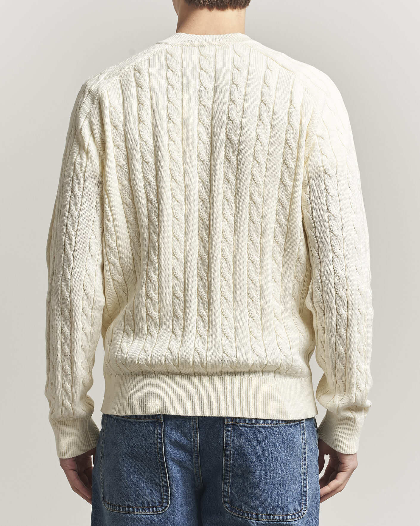 Mies | Puserot | Filippa K | Cotton Cable V-Neck Sweater Calico White