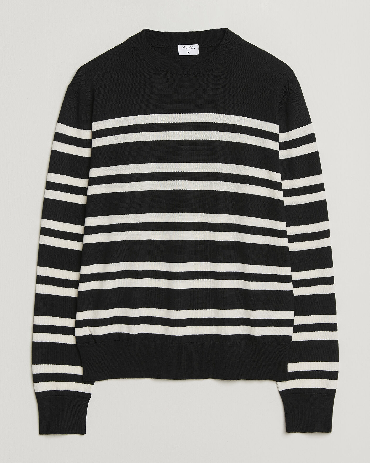 Mies | Puserot | Filippa K | Merino Knitted Striped Sweater Black/White