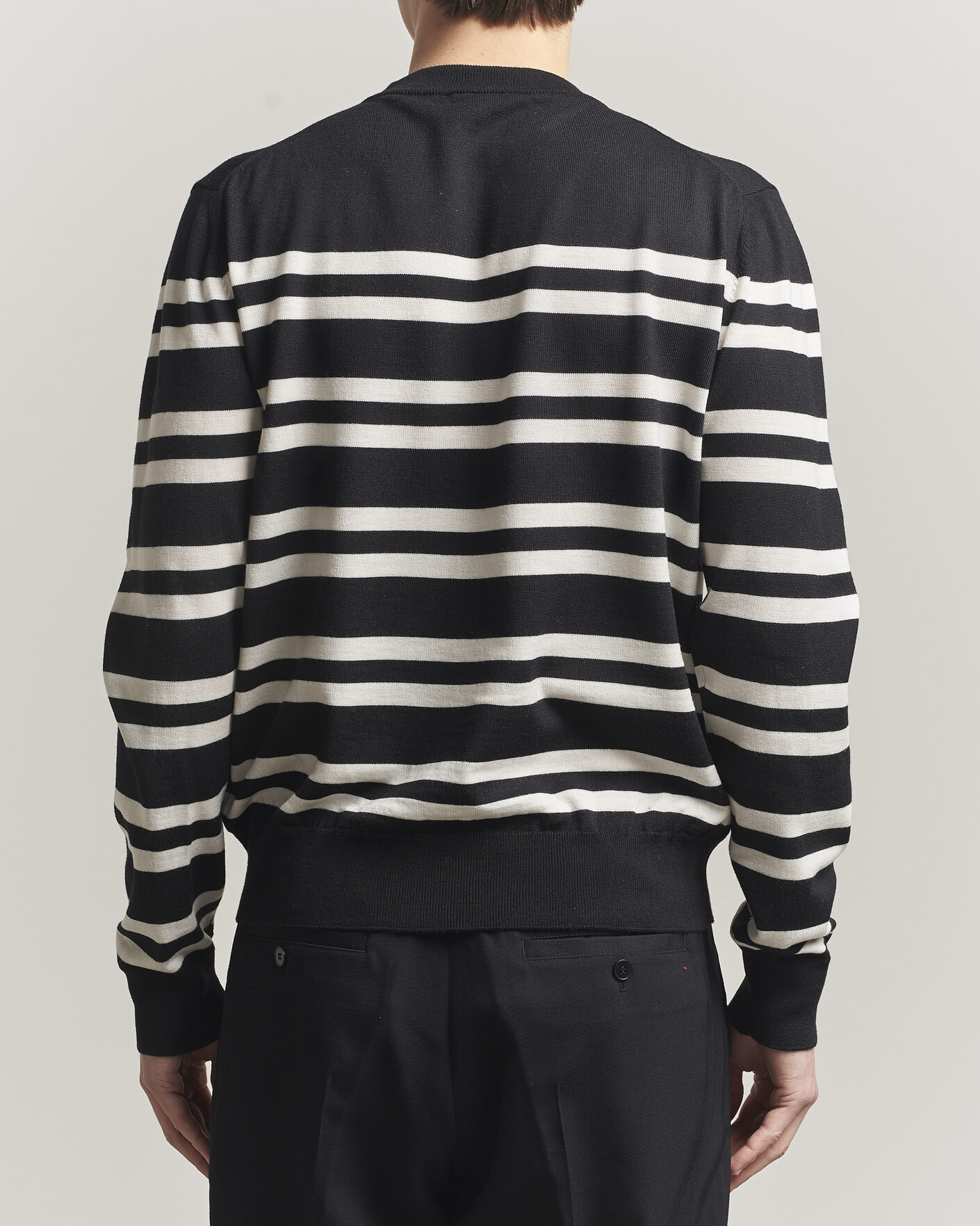 Mies | Puserot | Filippa K | Merino Knitted Striped Sweater Black/White