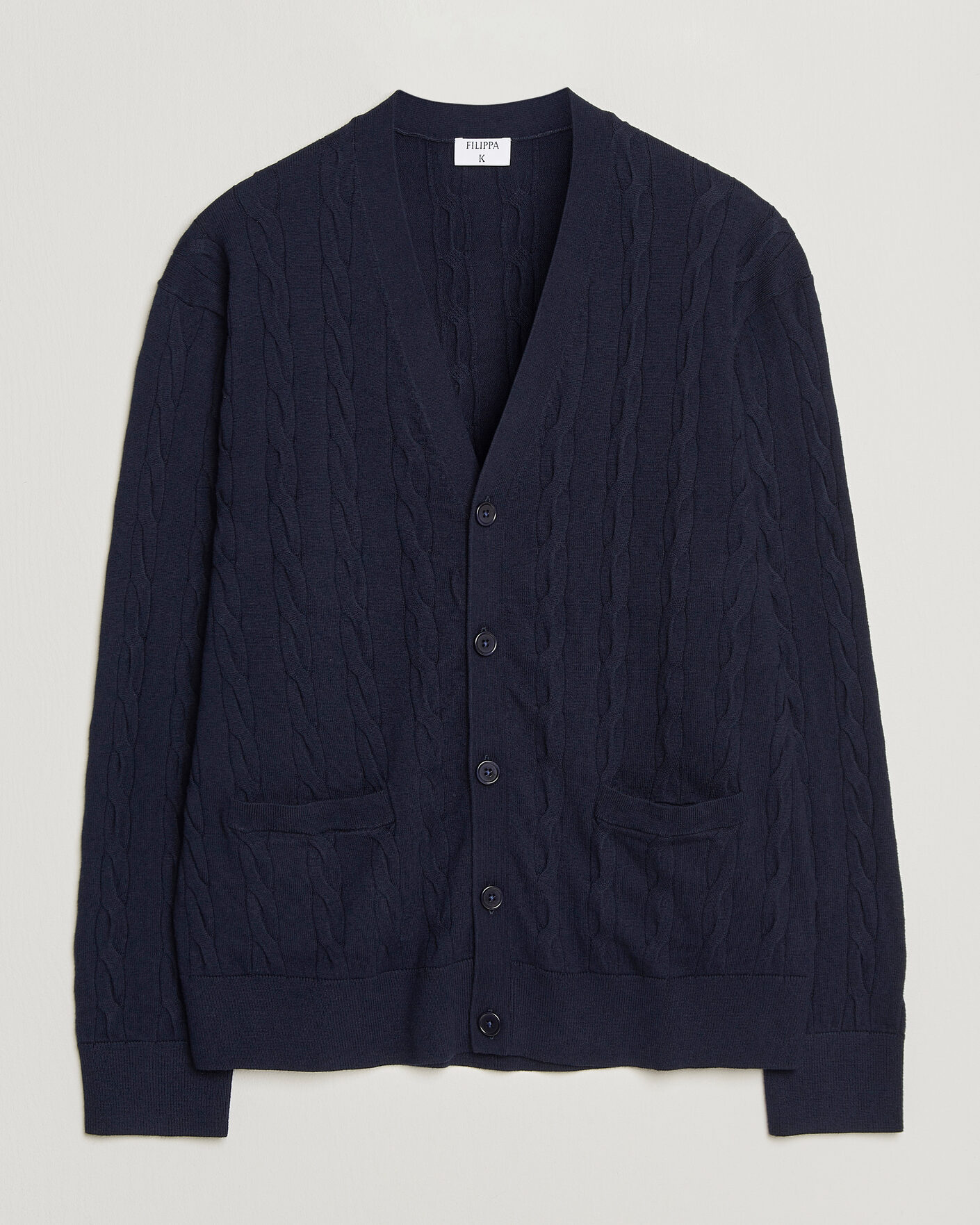 Mies | Puserot | Filippa K | Cotton/Merino Cable Cardigan Navy