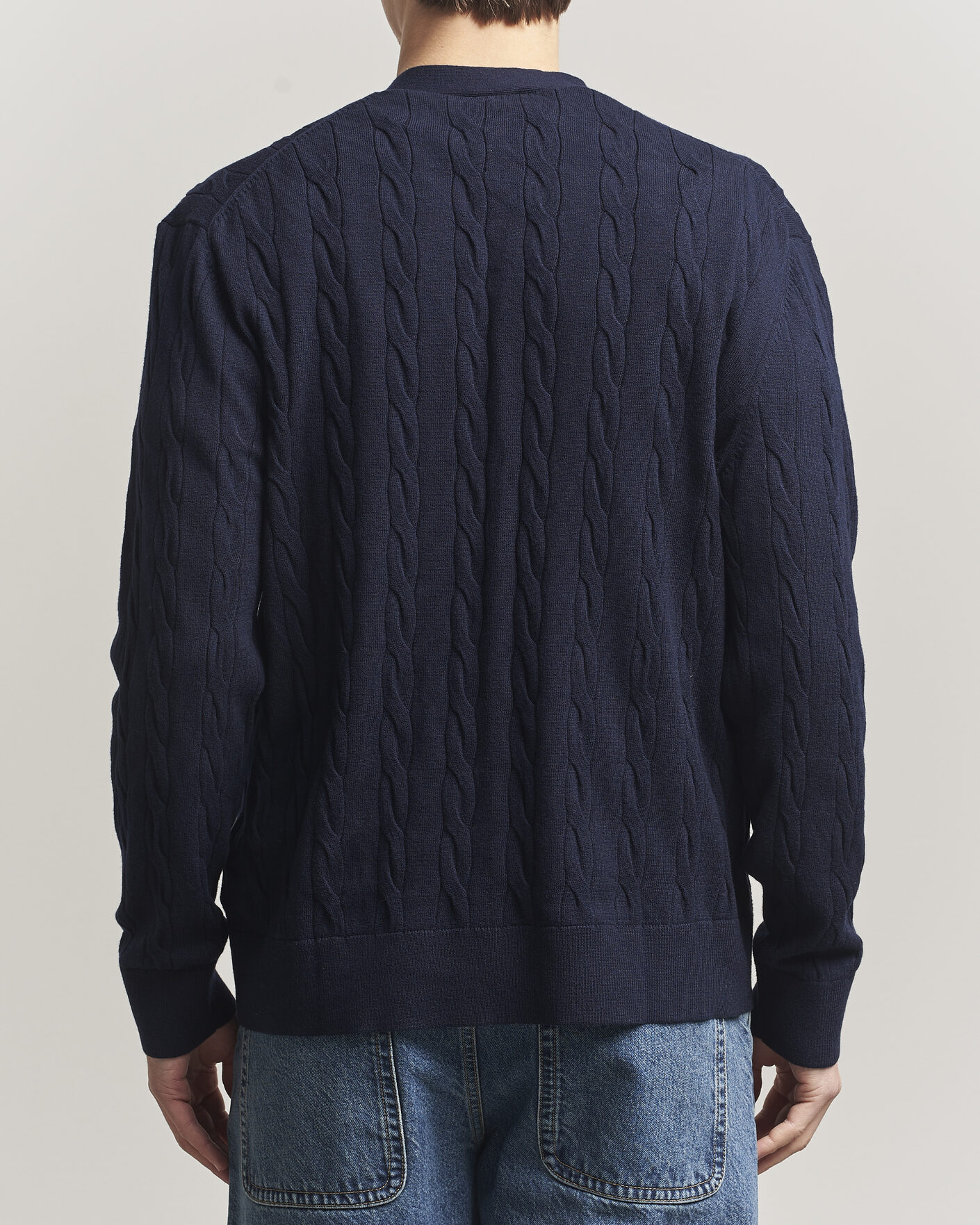 Mies | Puserot | Filippa K | Cotton/Merino Cable Cardigan Navy