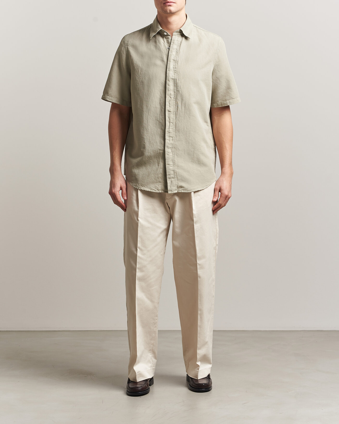 Mies | Kauluspaidat | Filippa K | Cotton/Linen Short Sleeve Shirt Light Green