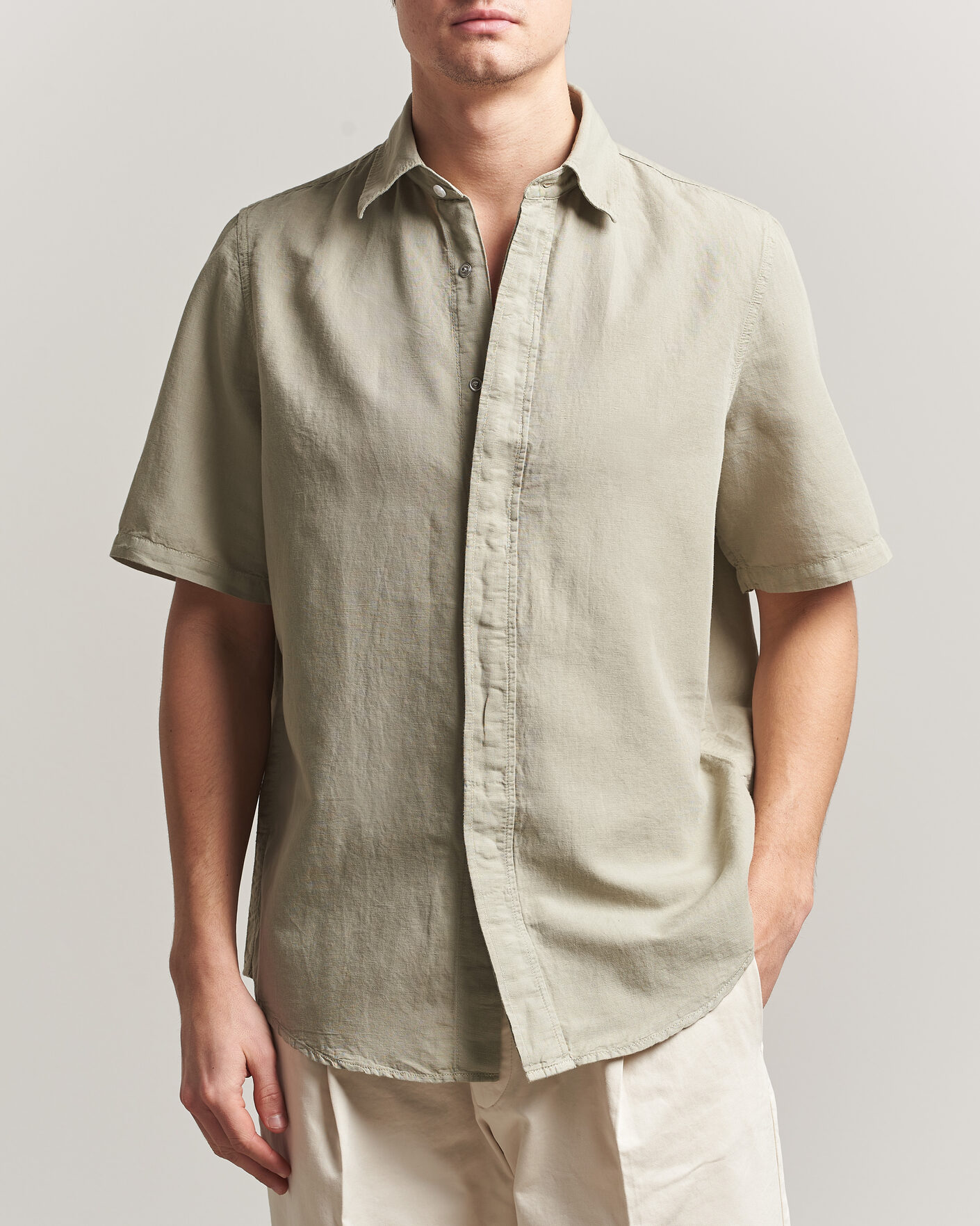 Mies | Kauluspaidat | Filippa K | Cotton/Linen Short Sleeve Shirt Light Green
